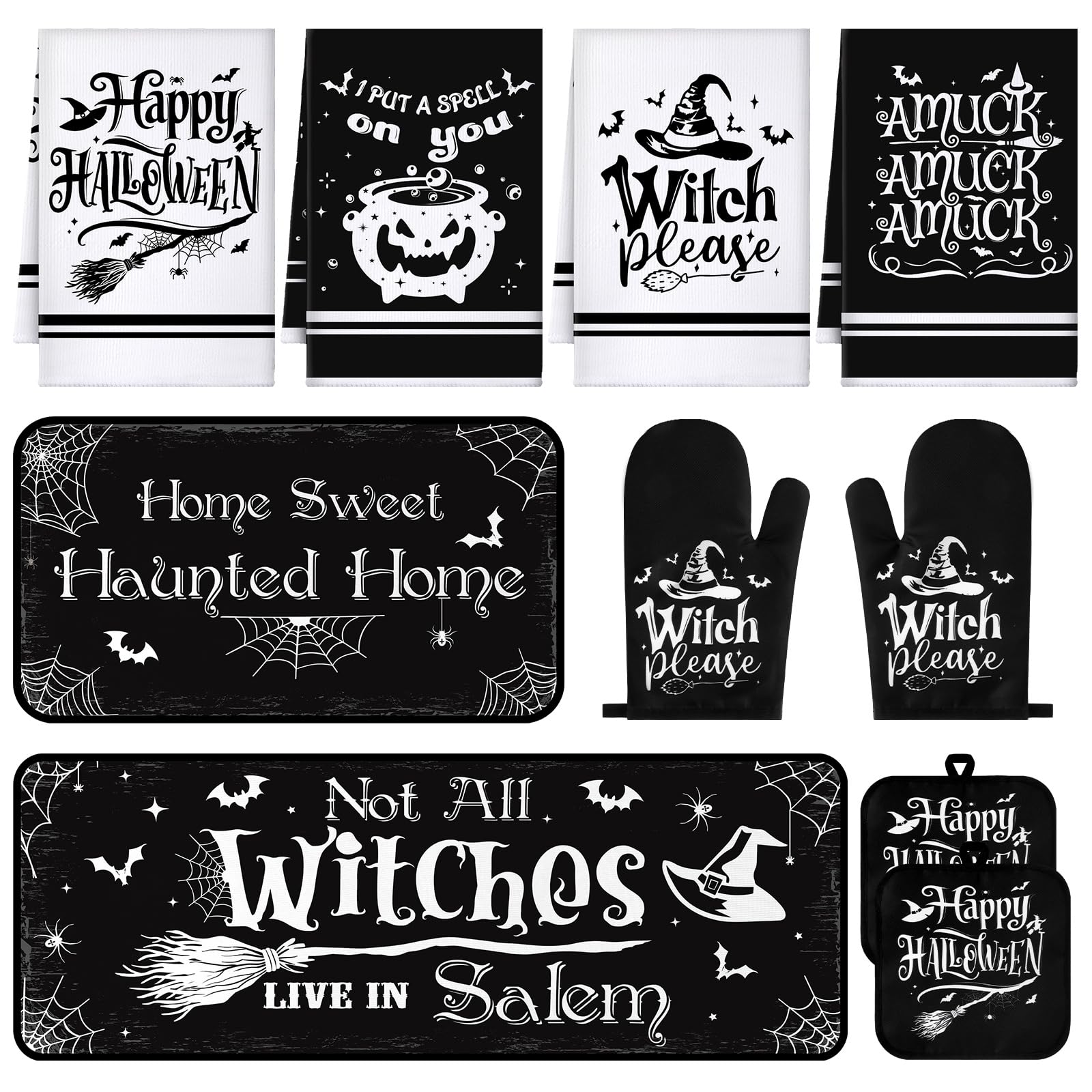 Fanfanwin 10 Pcs Fall Pumpkin Kitchen Decor Set Kitchen Towels Pot Holders Oven Mitts and Rugs Set Thanksgiving Towels for Bakin