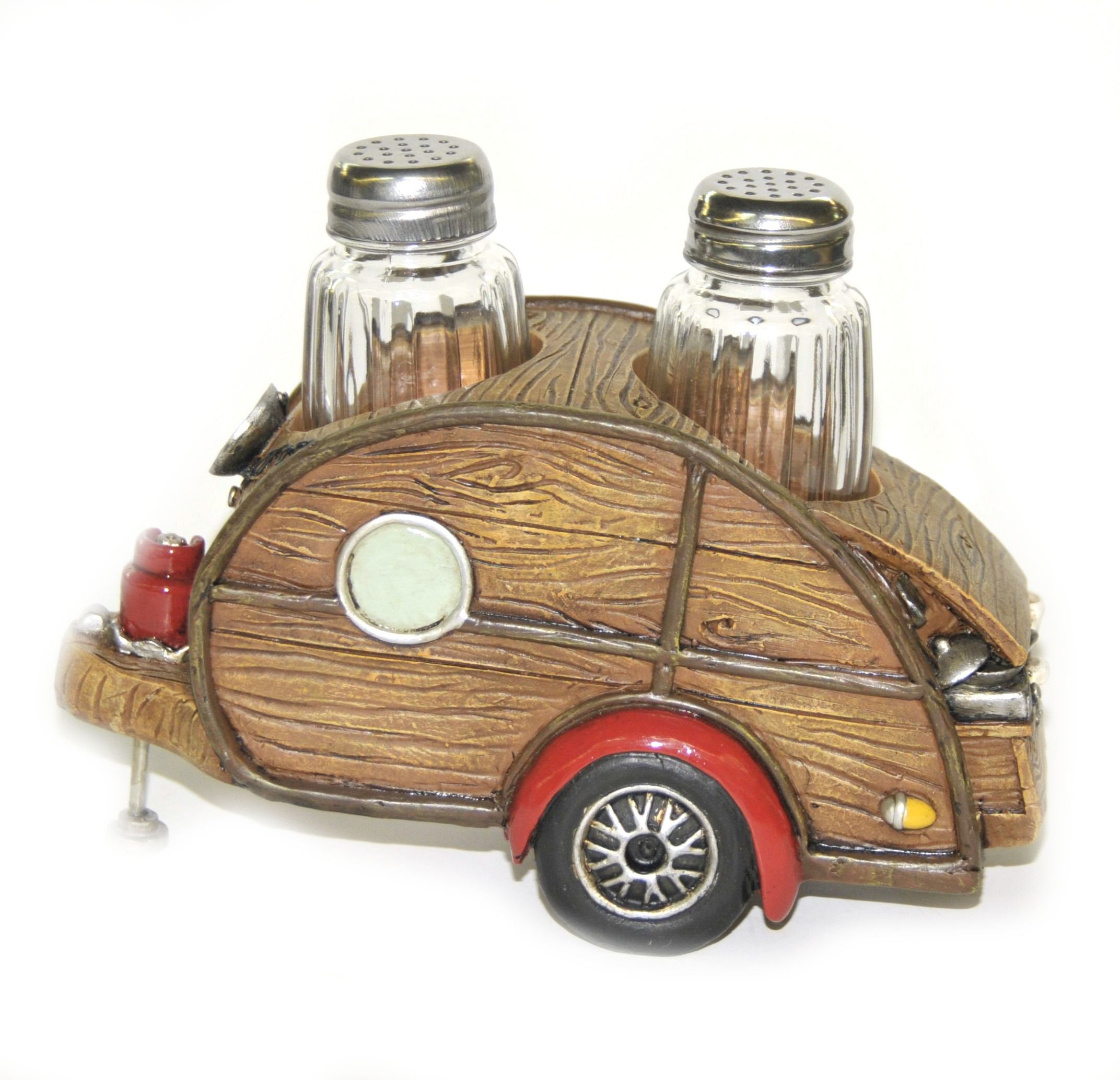 Salt & Pepper Set, Woody Teardrop Rv Camper, 7-Inch, Collectible Kitchen Decor