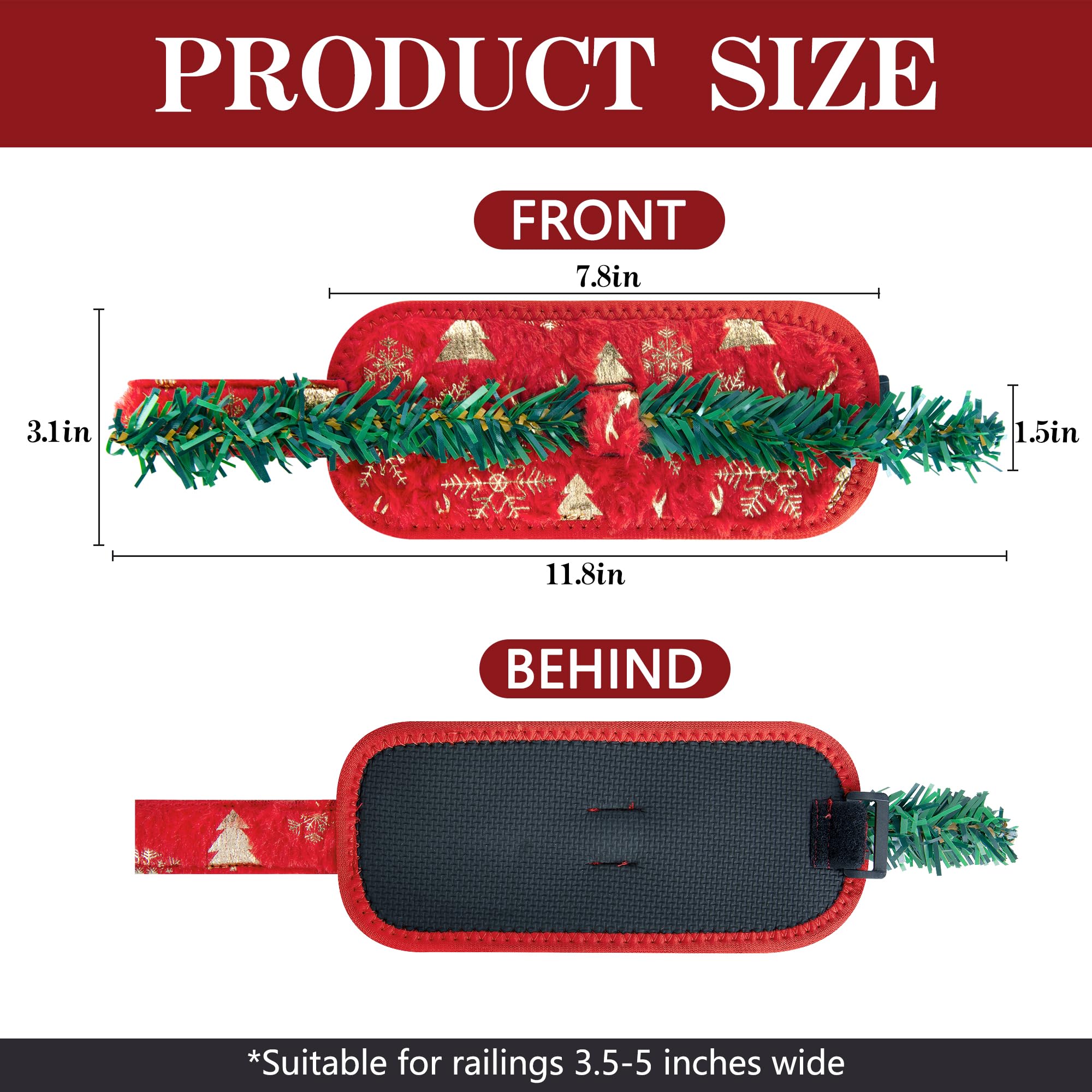 8 Pcs Railing Protection Christmas Garland Ties, Red Decorative Banister Garlands Hanger, Adjustable Banister Protective Padded