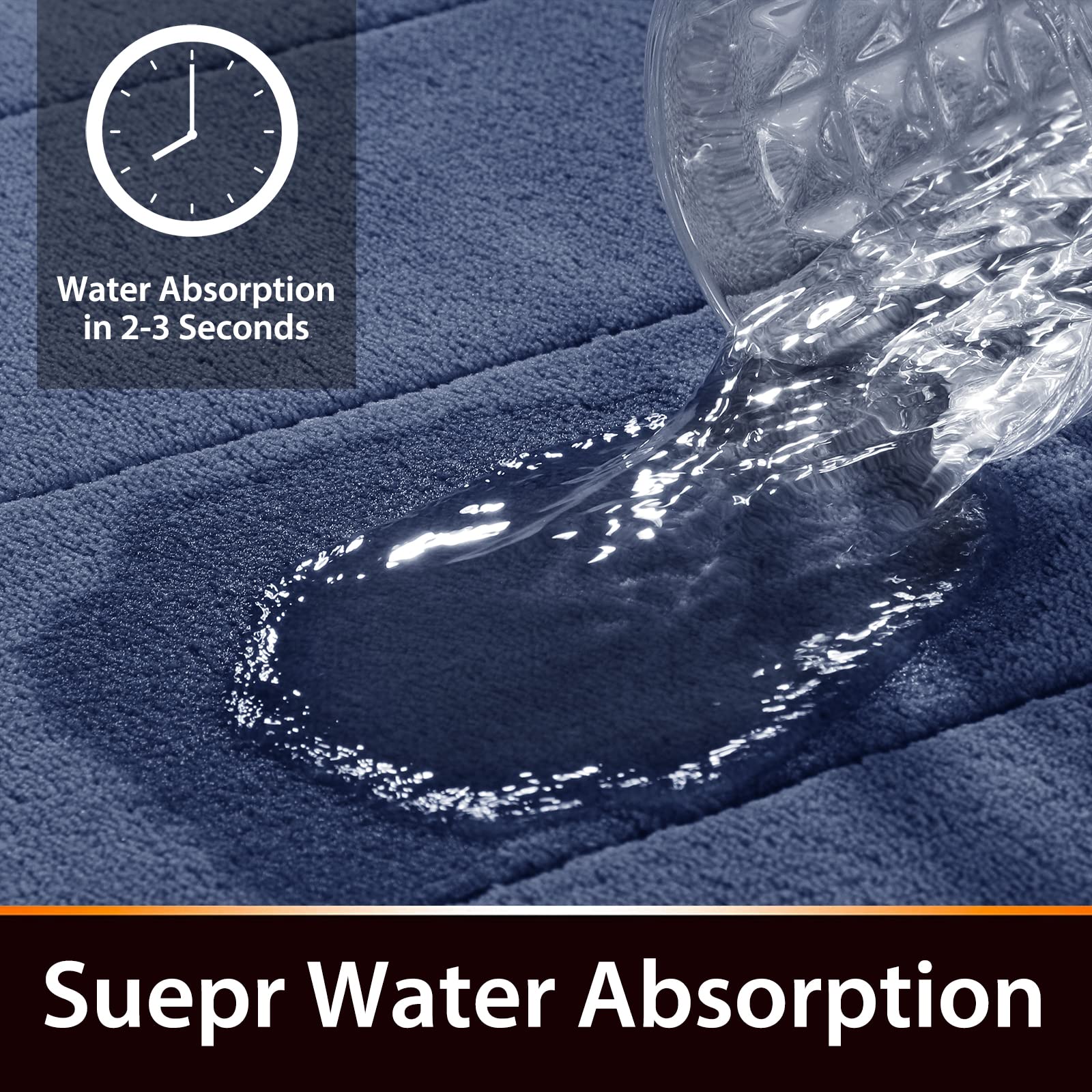 Yimobra Memory Foam Bath Mat Large Size  44 x 24 Inches  Soft and Comfortable  Super Water Absorption  Non-Slip  Thick  Machine Wash  Easier to Dry for Bathroom Floor Rug  Navy Blue