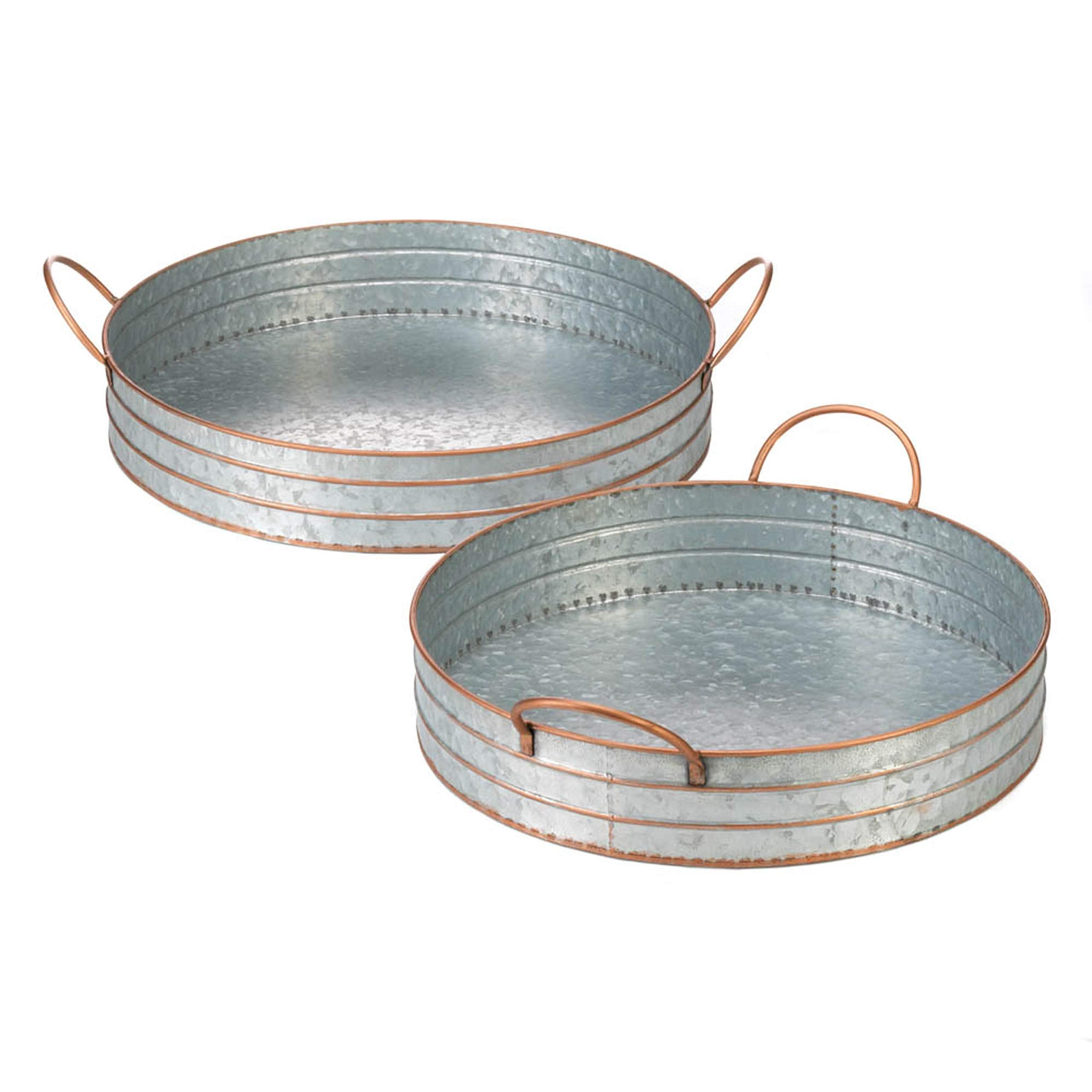 Accent Plus Round Galvanized Metal Tray (Set of 2) 17.25x17.25x3, 15.25x15.25x3