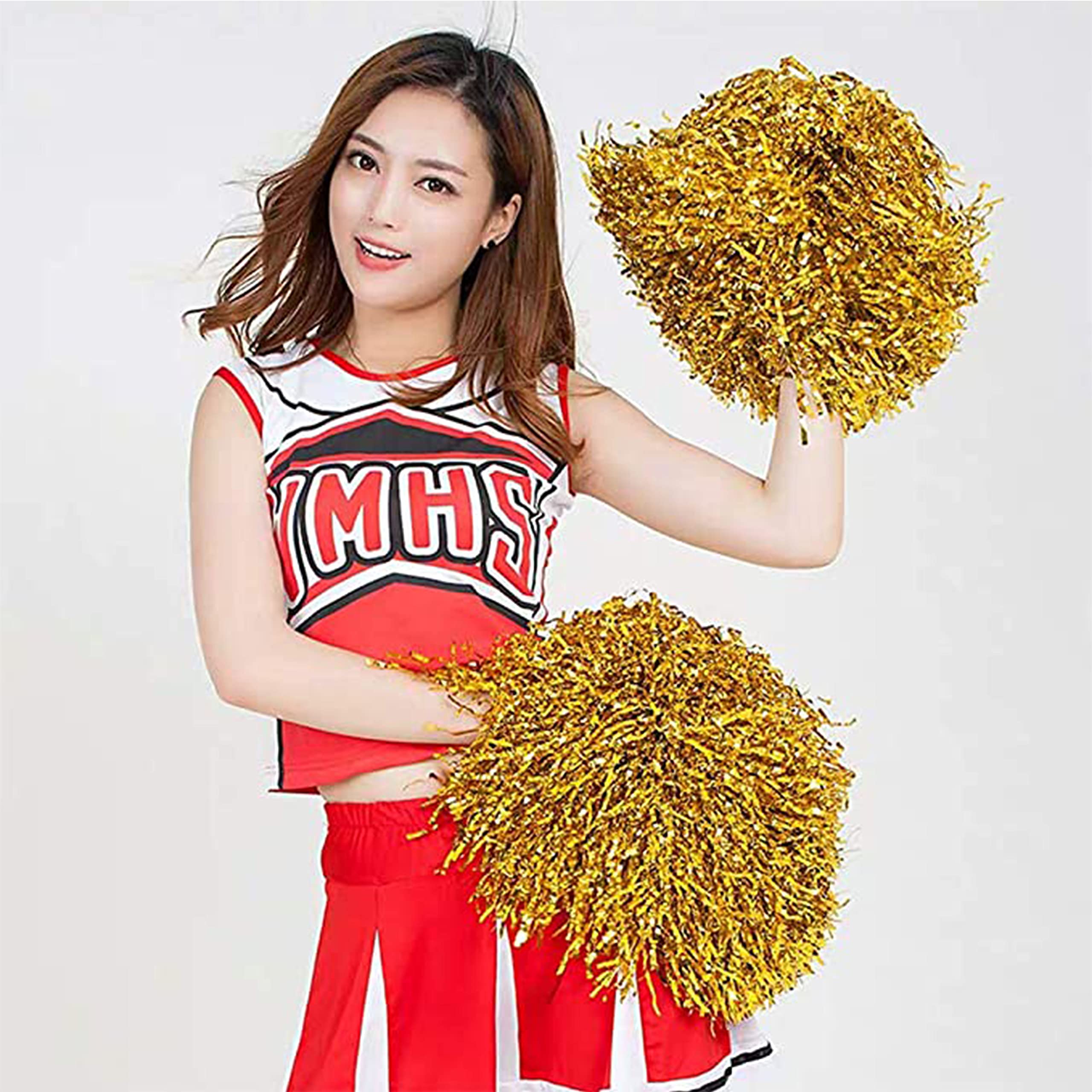 Ppxmeeudc 24Pcs Cheerleading Pom Poms Metallic Foil Plastic Pom Poms With Baton Handle For Game Sports Squads Dancing Party Foot
