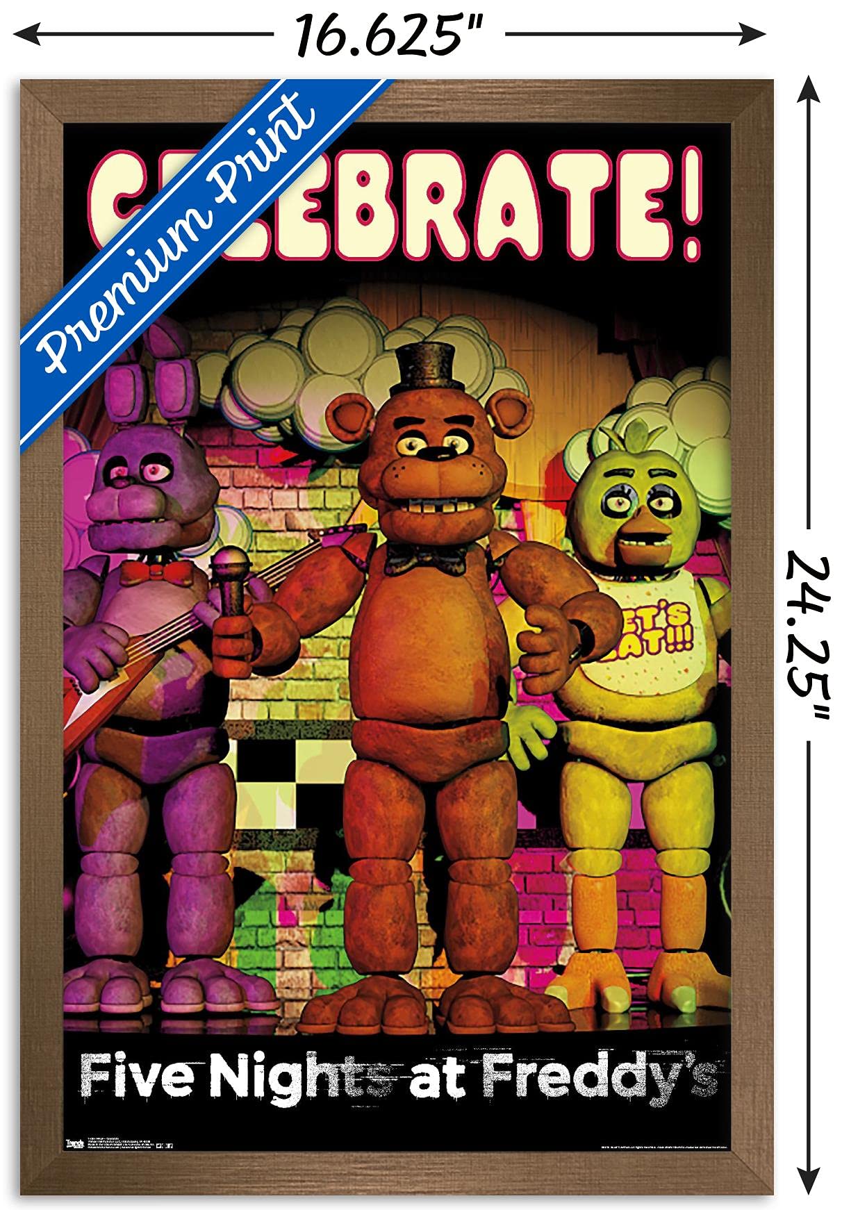 Trends International Five Nights At Freddy'S - Celebrate Wall Poster, 14.725'' X 22.375'', Bronze Framed Version