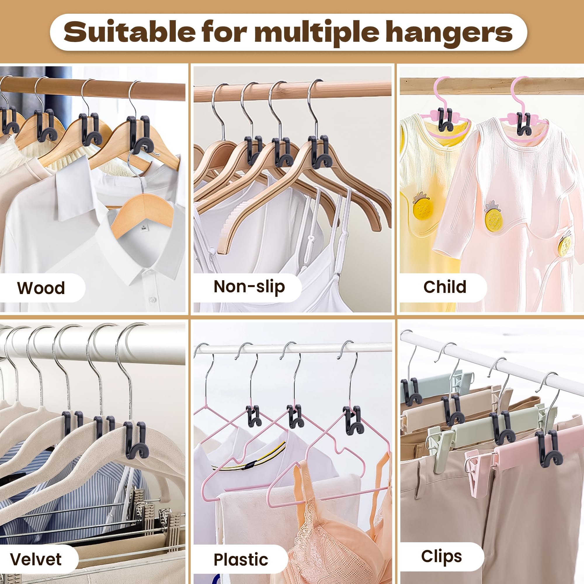 Mlici Clothes Hanger Connector Hooks  70 Pcs Multi-Level Cascading Hanger Hooks  Plastic Heavy Duty Cascading Mini Hooks for Velvet Hangers Space Saver Closet Organizer  Black