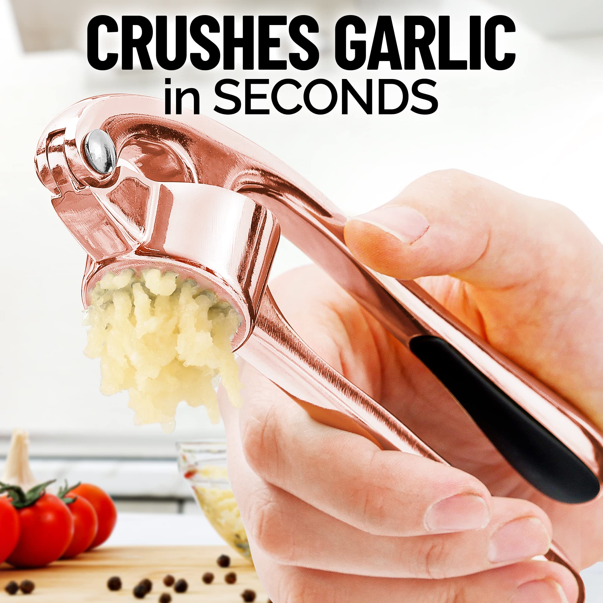 Zulay Kitchen Garlic Press With Soft, Easy To Squeeze Ergonomic Handle - Garlic Mincer Tool With Sturdy Design Extracts More Gar