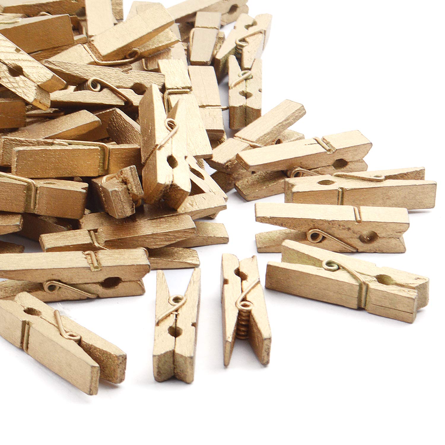 Jdesun 50 Pieces Photo Clips Mini Gold Wooden Picture Paper Clip Clothespins Peg for Office Home Arts
