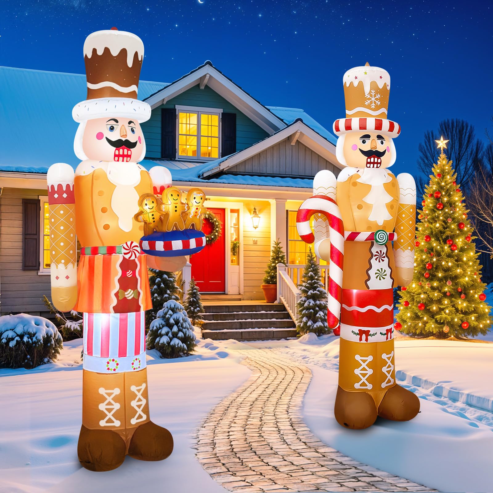 Fayavoo 2 Pcs 8 Ft Christmas Inflatables Outdoor Nutcracker Decorations, Inflatable Nutcracker Soldier with Built-in LED Lights