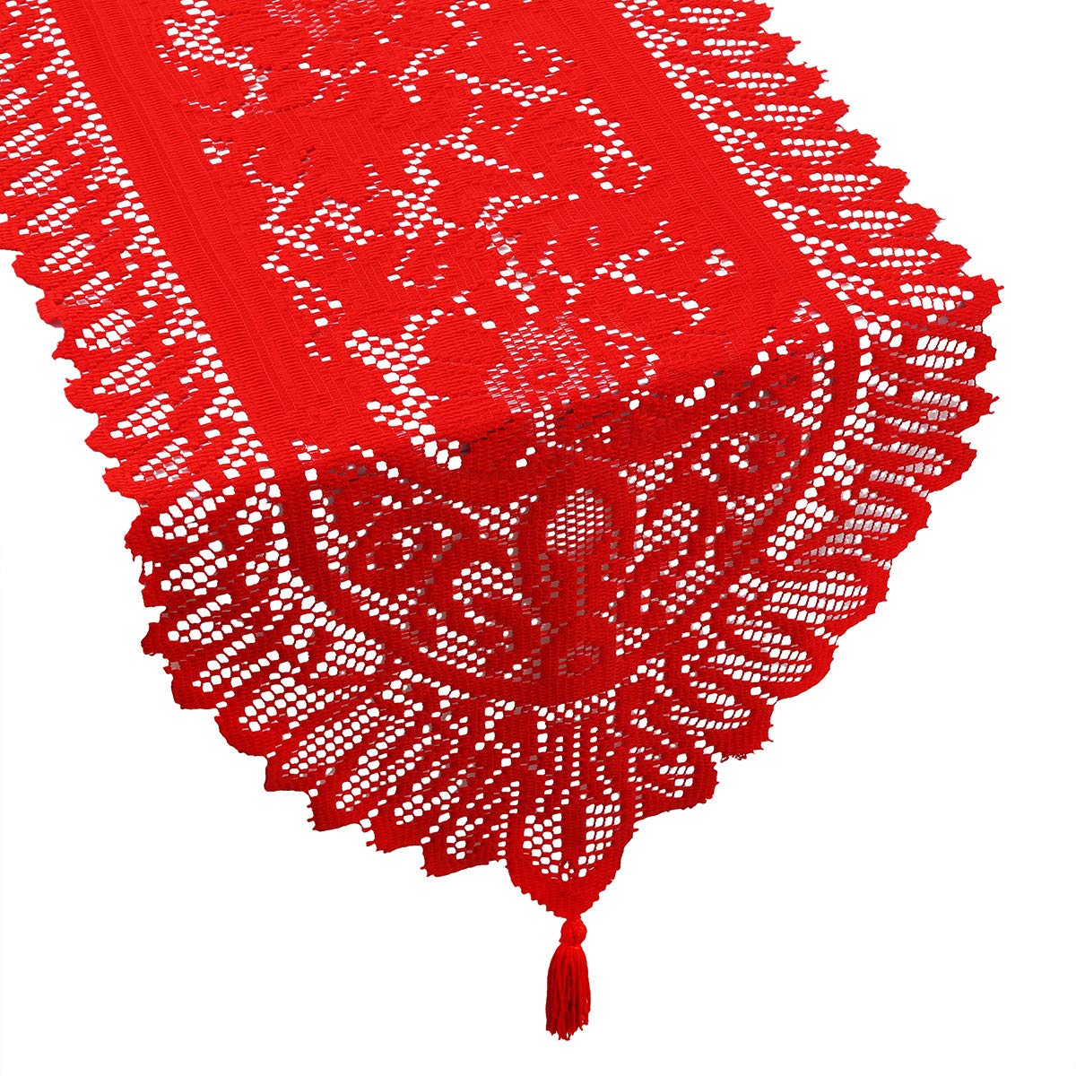 Mookaitedecor Lace Table Runner For Wedding Party Coffee Table Decor Red, 13 X 70 Inch