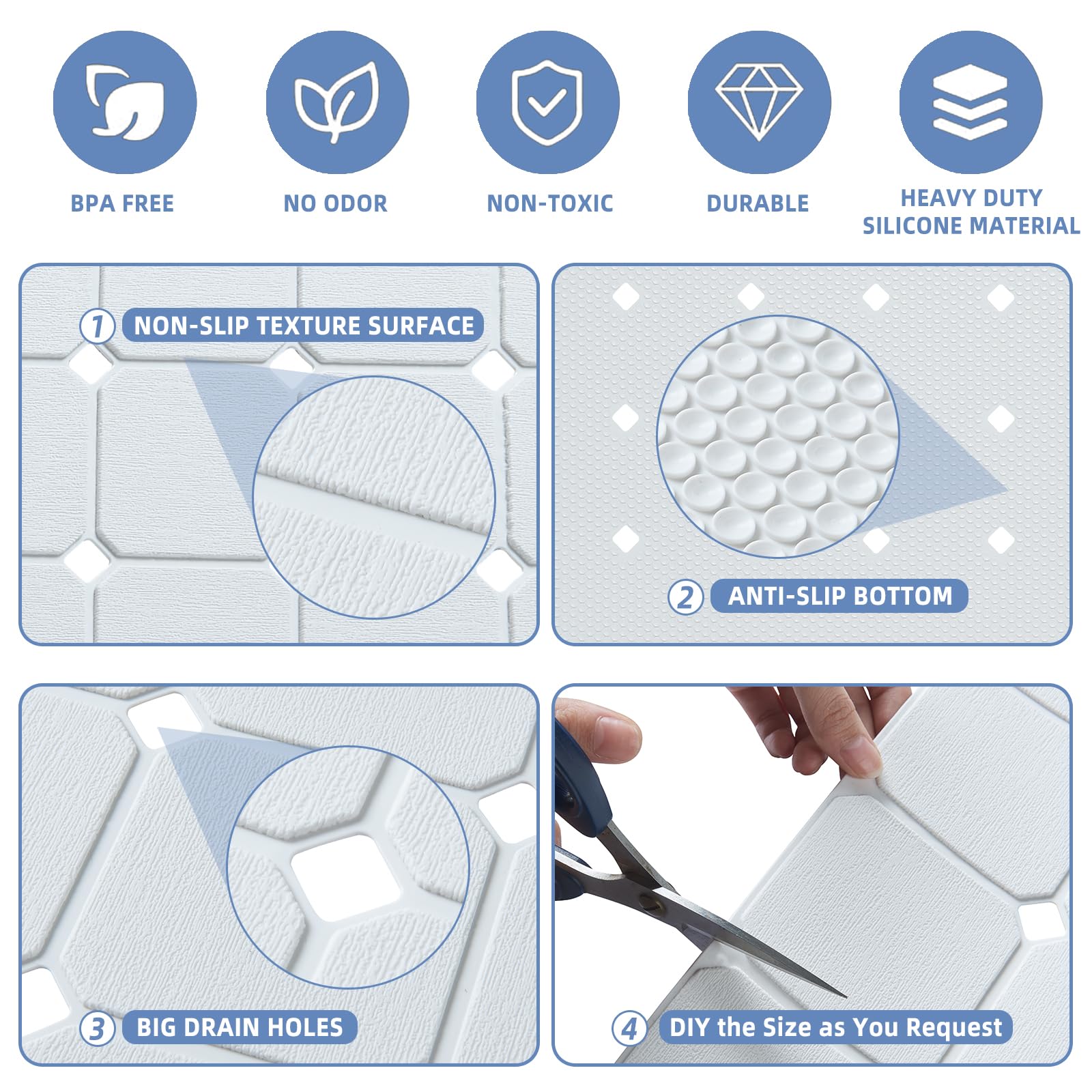 Bathtub Mat Non Slip Silicone Soft Odorless Bath Mat With Mini Suction Cups Bath Tub Mat Non Slip Shower Mat Non Slip Foldable M