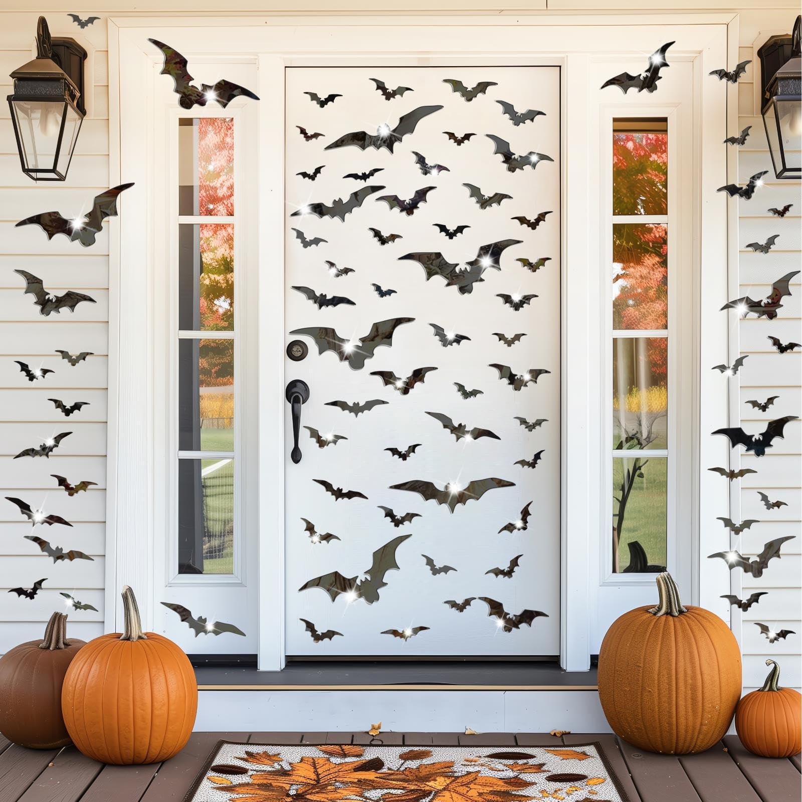 Halloween Bat Acrylic Wall Stickers Bats 3D Wall Decor Removable Halloween Decorations Acrylic Mirror Wall Decals Black Bat Wall