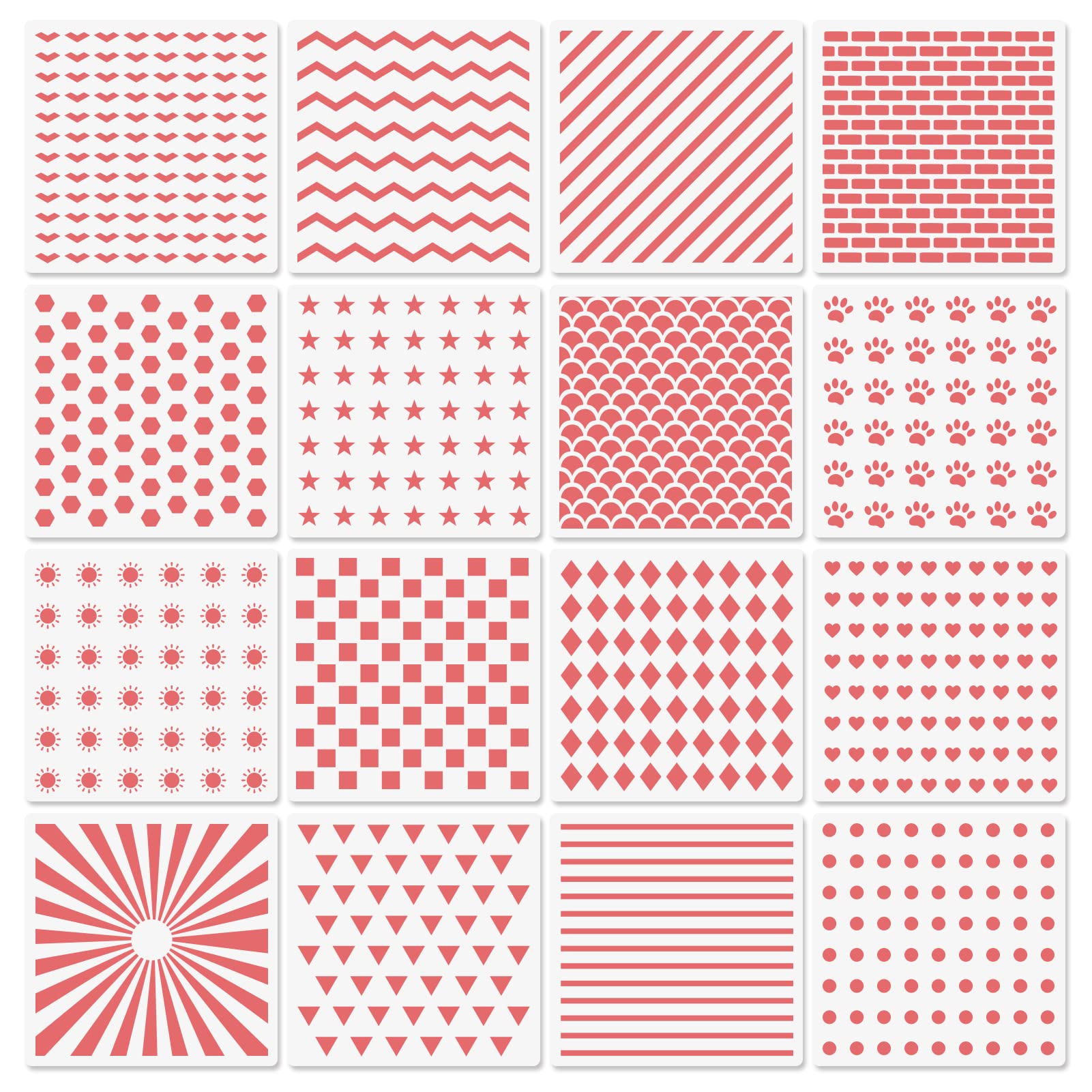 Cookie Stencils For Royal Icing Cookies Sugar Cookie, 16 Pcs 6X6In Reusable Plastic Biscuit Cake Stencils With Checkered Star He