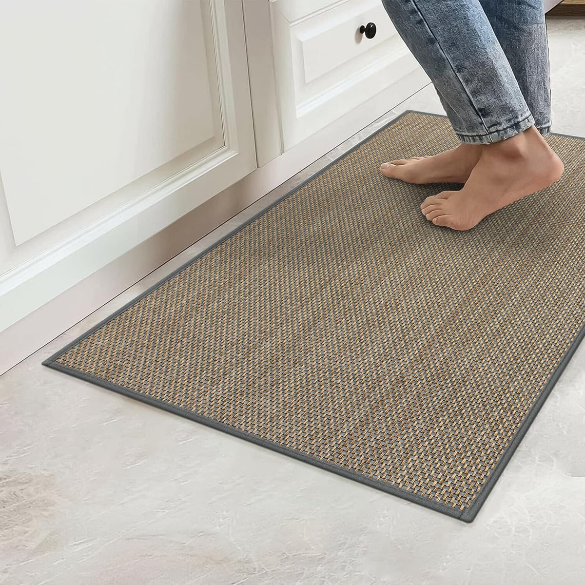 Kimode Washable Kitchen Rugs, Non Slip Farmhouse Kitchen Rugs 20''X32'', Absorbent Gray Kitchen Mats For Floor, Woven Kitchen Fl