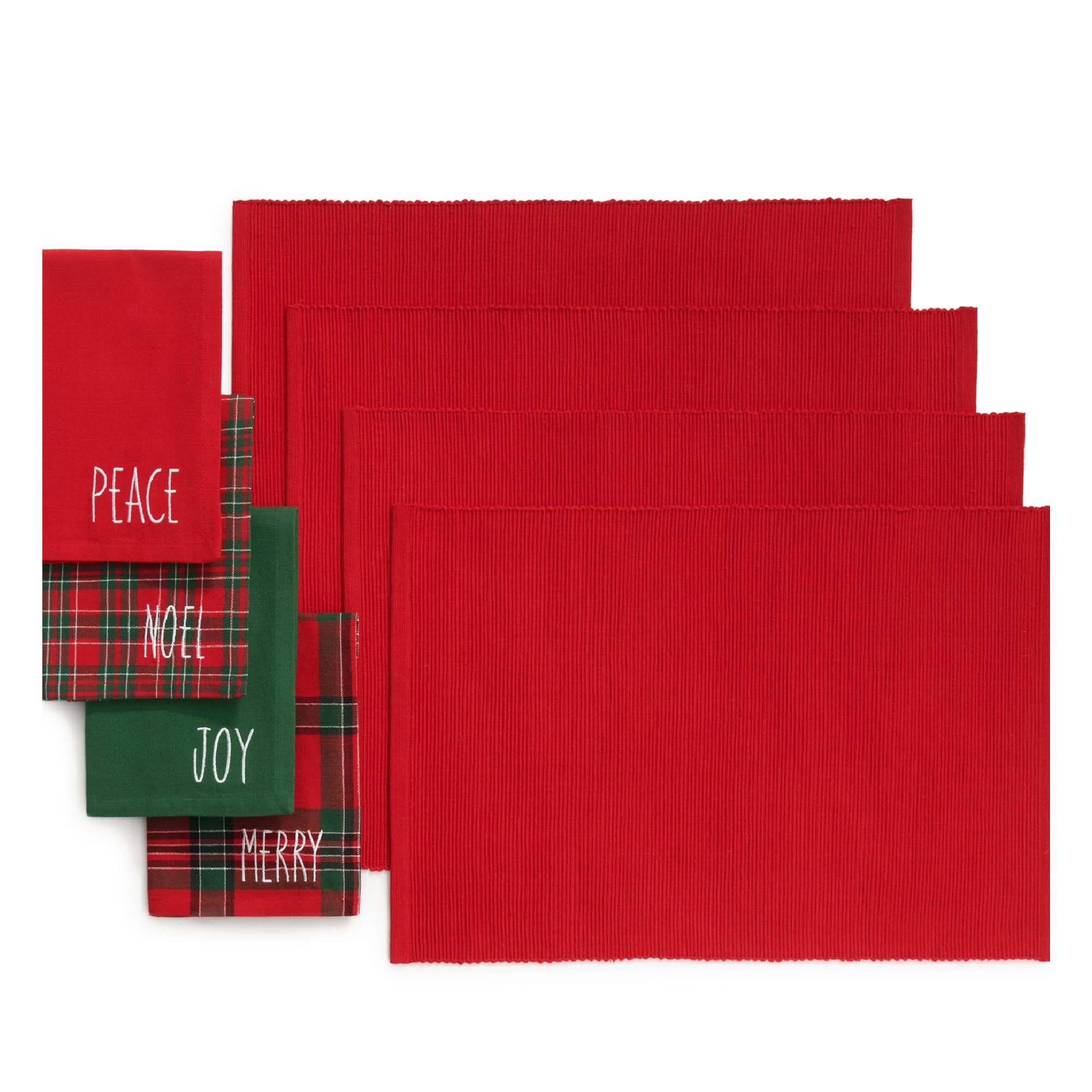 Elrene Home Fashions Holiday Sentiments Fabric Placemat And Napkin Value Set, Set Of 4 Napkins And 4 Placemats, 13 X 19 Inches