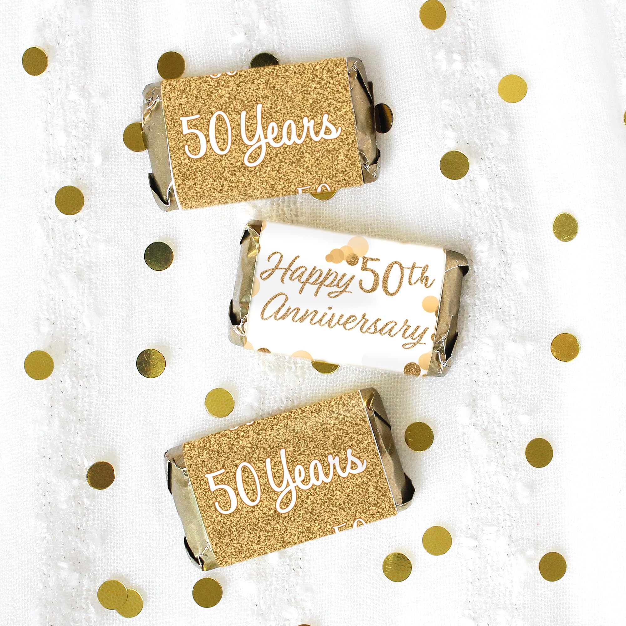 Gold 50Th Wedding Anniversary Party Mini Candy Bar Wrappers - 45 Stickers