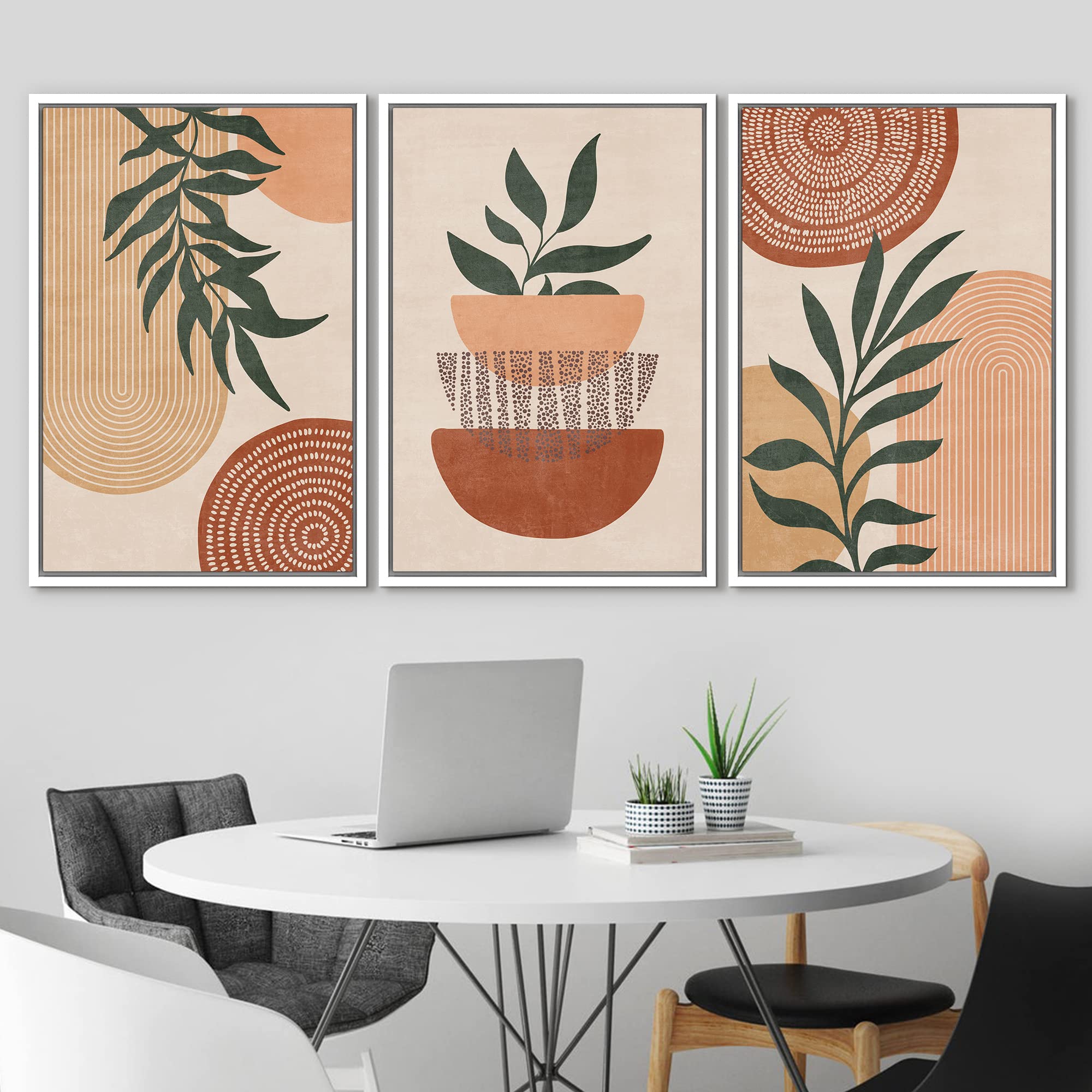 Idea4Wall Framed Canvas Print Wall Art Set Geometric Mid-Century Polygon Palm Leaf Abstract Nature Illustrations Modern Art Nord