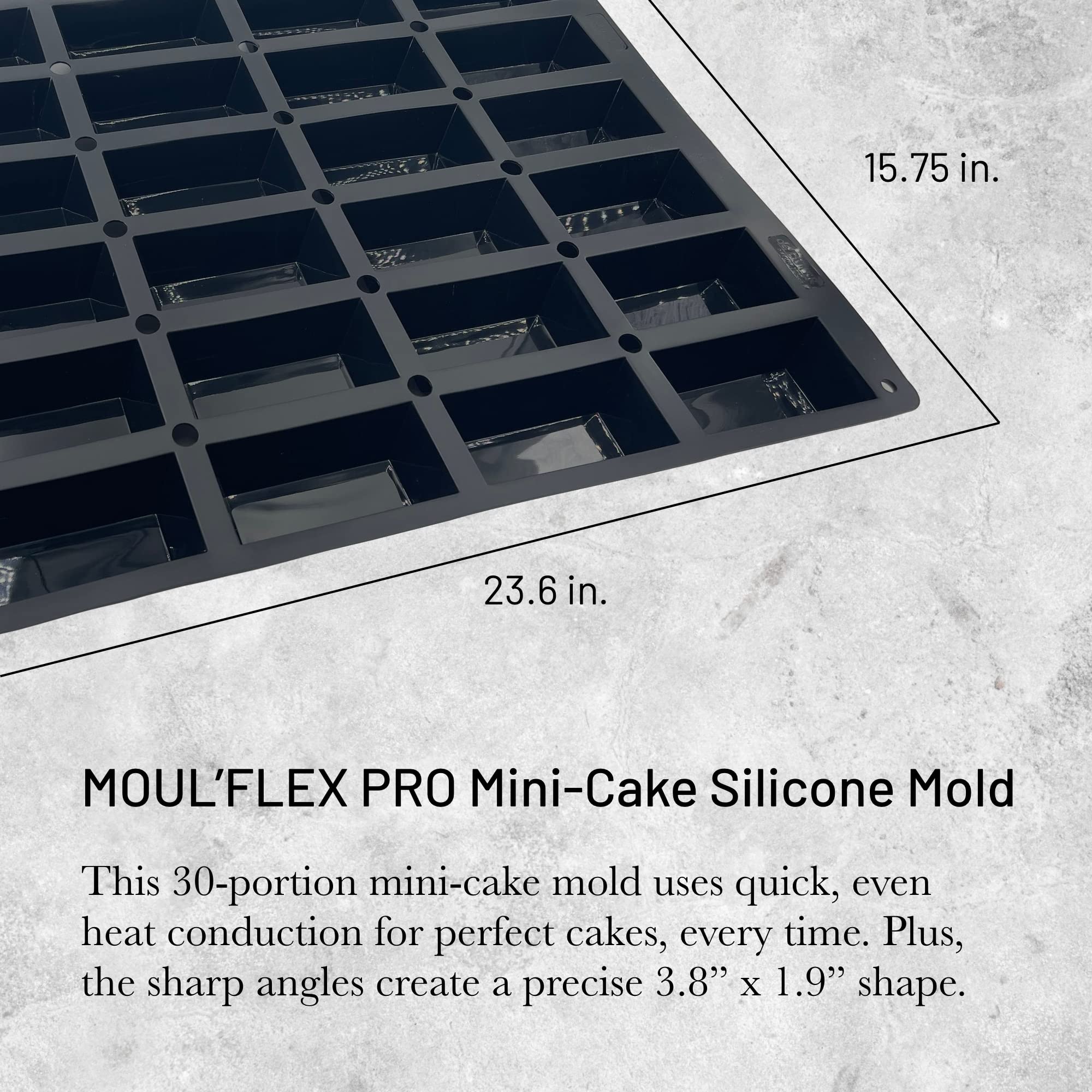 De Buyer Moulflex Pro Mini-Cake Silicone Mold - Creates 30 Small Rectangular Cakes - Easy To Use & Clean - Dishwasher & Freezer