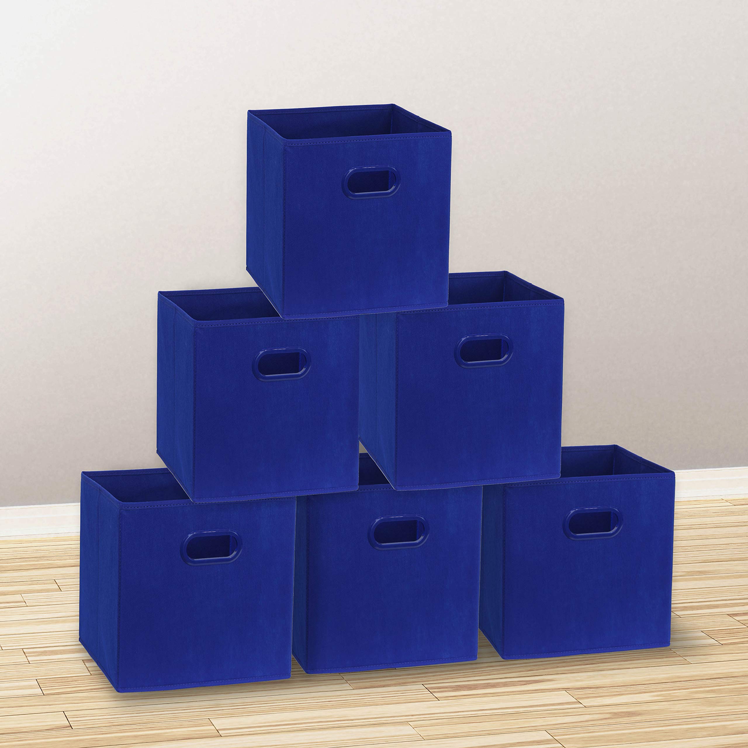 Simple Houseware Foldable Cube Storage Bin With Handle, Dark Blue - 6 Pack