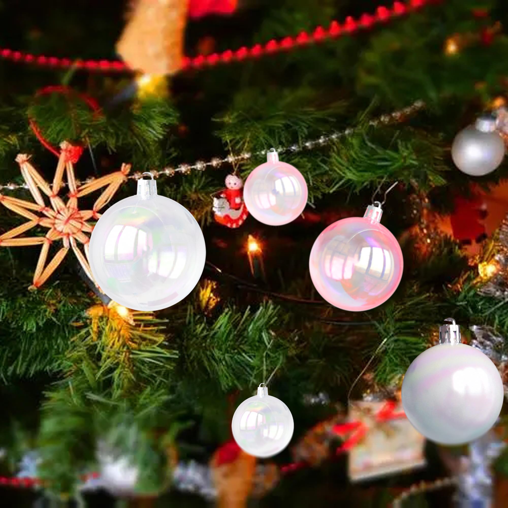 Tindobewan 12 Pcs Mini Christmas Iridescent Ornaments Balls Plastic Clear Iridescent Ornaments Decorative Hanging Ornaments for