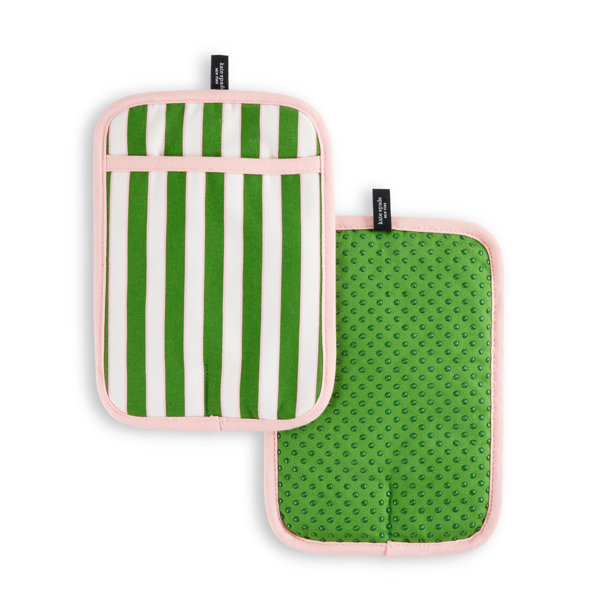 kate spade new york Botanical Stripe Pot Holder 2-Pack Set, 7 x 10, Green/Pink