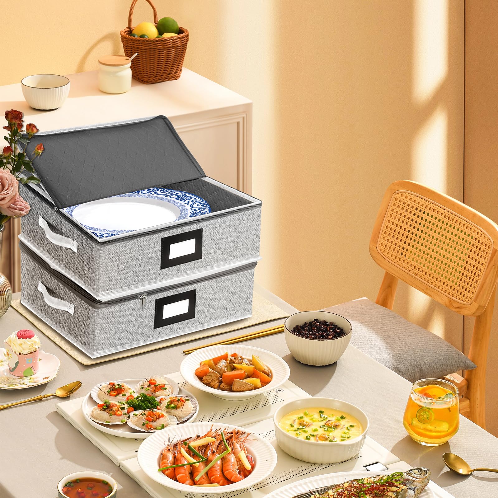 Homyfort Platter Storage Case, China Storage Containers Hard Shell, 5 Felt Dividers Included, Structured Top And Stackable Platt
