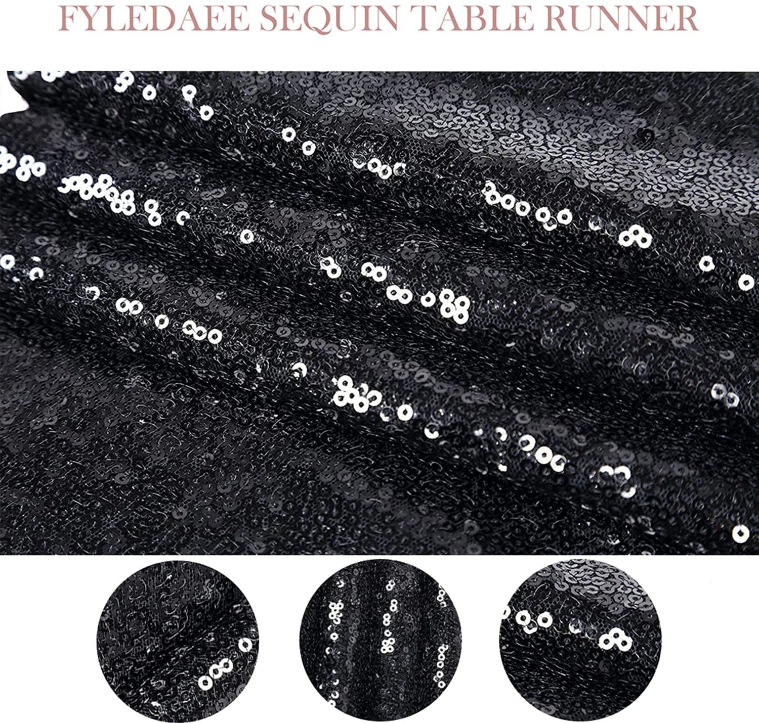 Fyledaee Black Sequin Table Runner 4Pack 12 X 108 Inch Long Table Runners,Glitter Shiny Fabric Runner For Round Rectangle Table