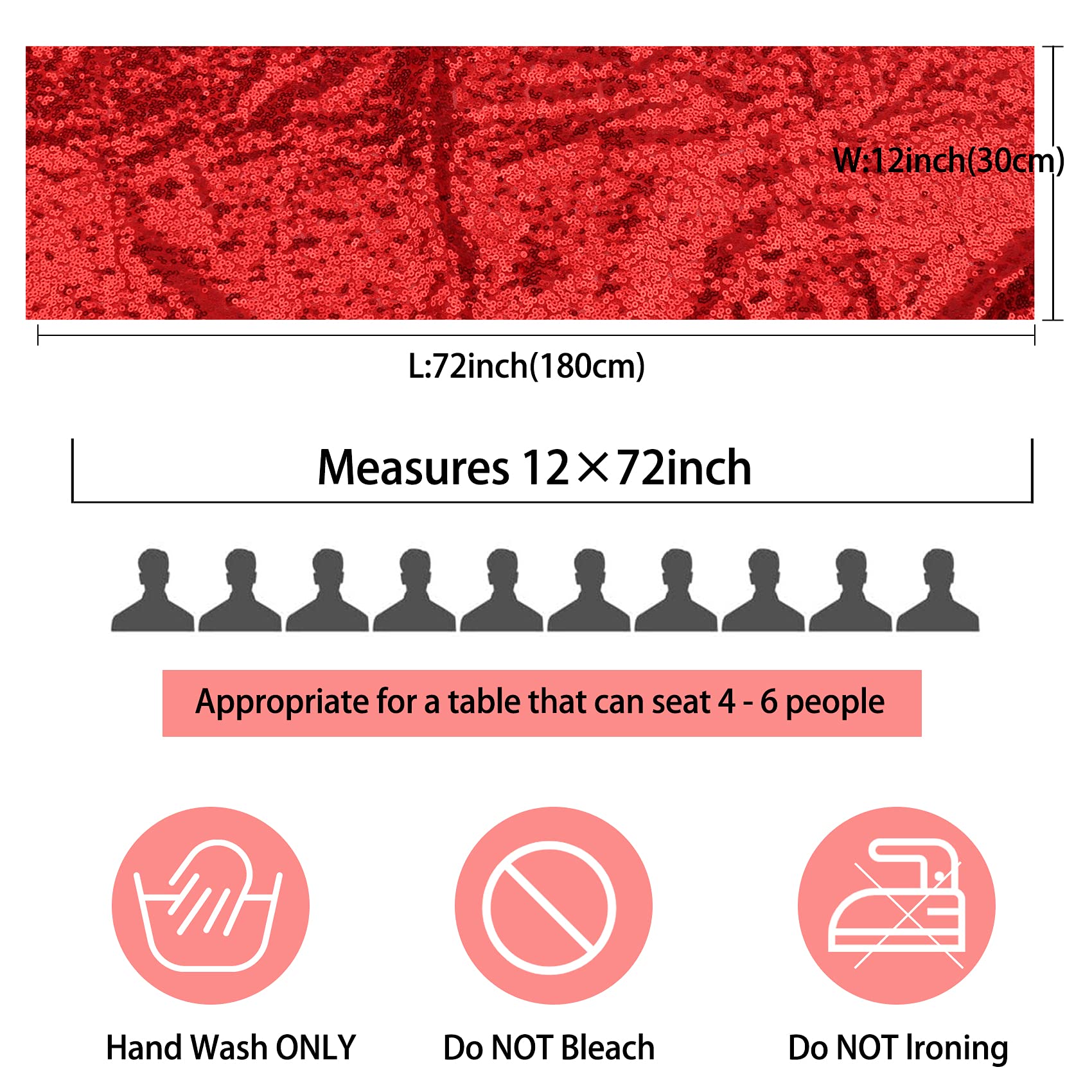 12 Packs 12 X 72 Inch Red Sequin Table Runner Glitter Dining Table Runner For Birthday Wedding Engagement Bridal Baby Shower Bac