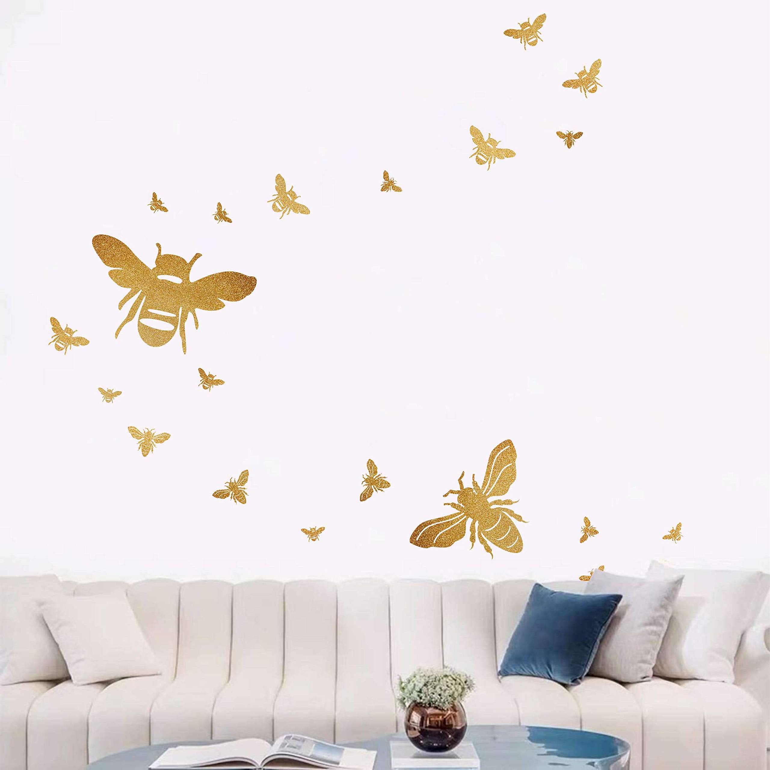Bee Wall Decals Honey Bee Wall Decor Bee Wall Stickers Gold Honey Bee Decals, Honeycomb Wall Decals, Nursery Wall Decor Peel&Sti