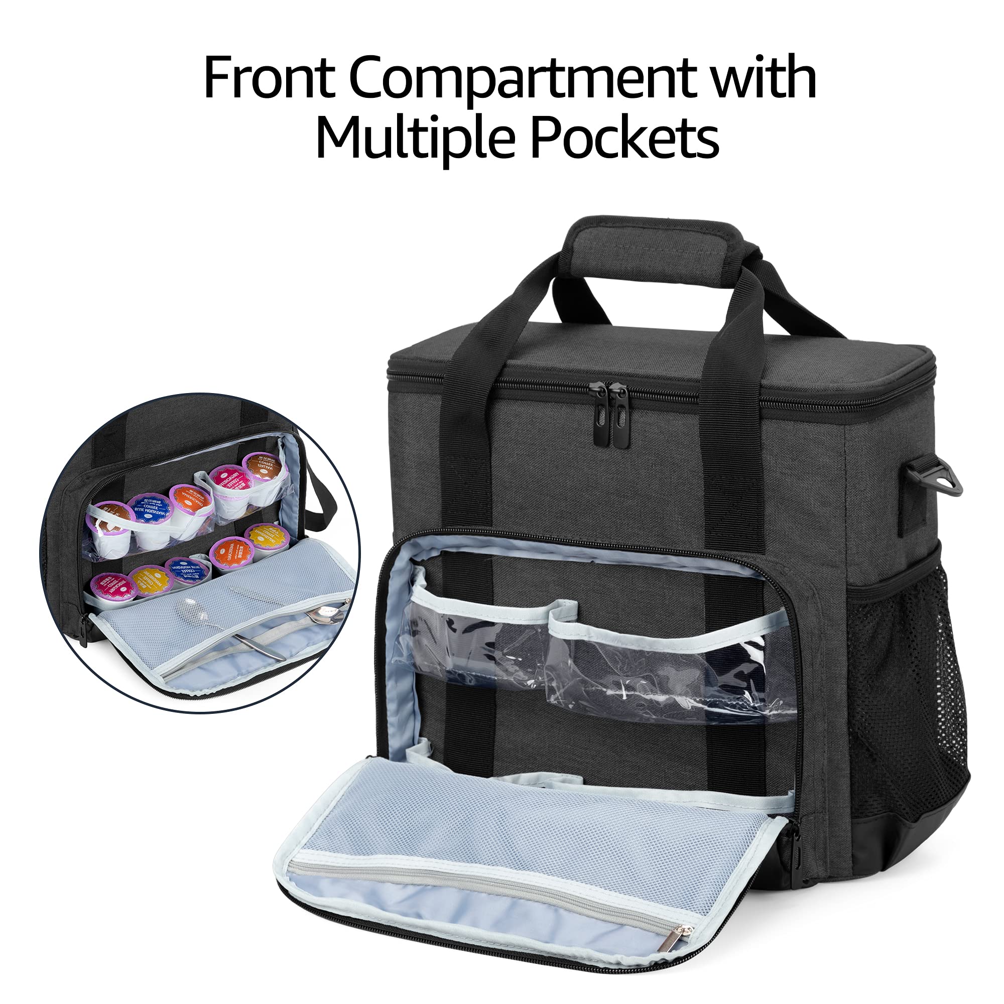 Curmio Coffee Maker Carrying Bag Compatible For Keurig K-Mini Or K-Mini Plus, Single Serve Coffee Brewer Travel Bag With Pockets