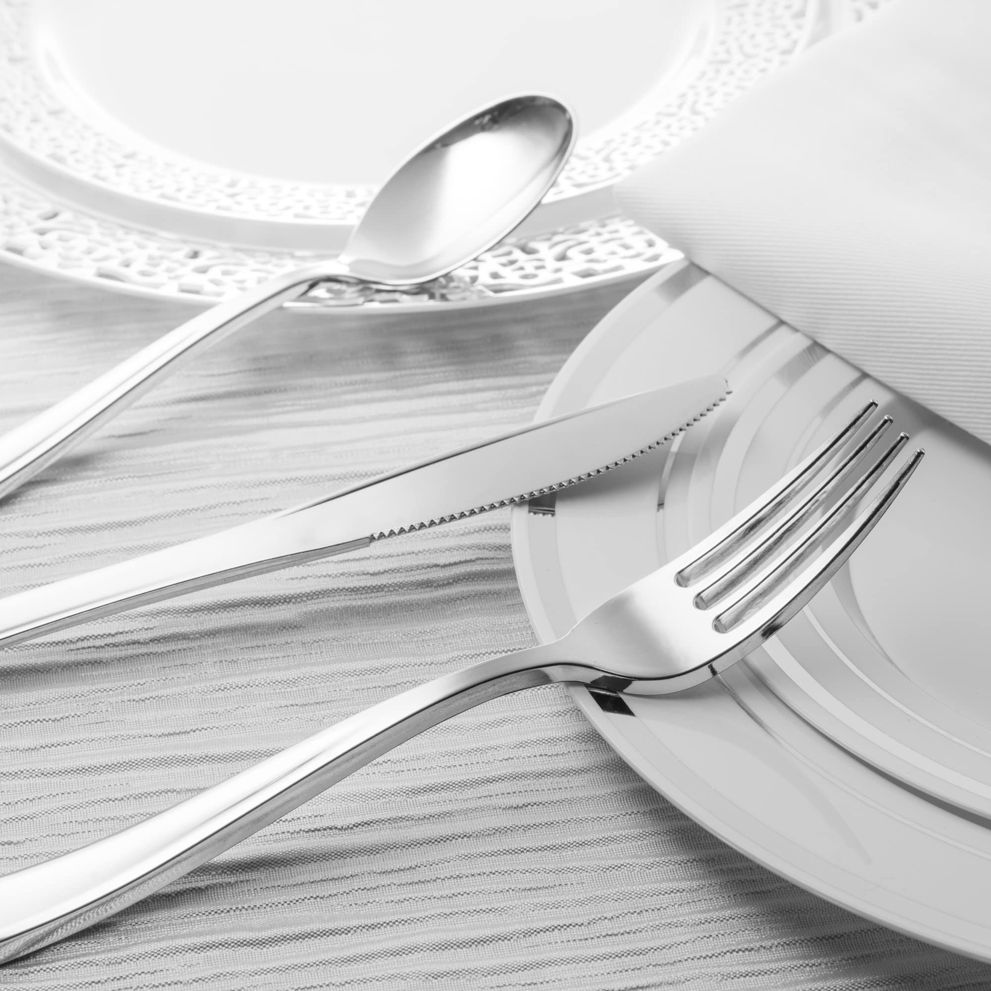 Plastic Silver Forks (75 Pack) - Glossy Silver Cutlery Forks - Disposable Silverware - Heavy Weight Plastic Silver Forks - Durab