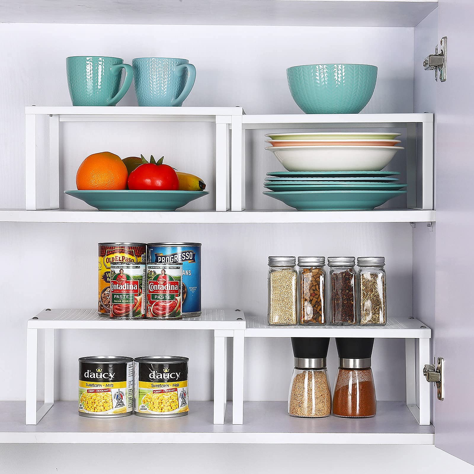 MOOACE Kitchen Cabinet Shelf Organizers, Set of 4 Kitchen Counter Storage Shelves, Expandable Stackable Spice Rack Pantry Shelf