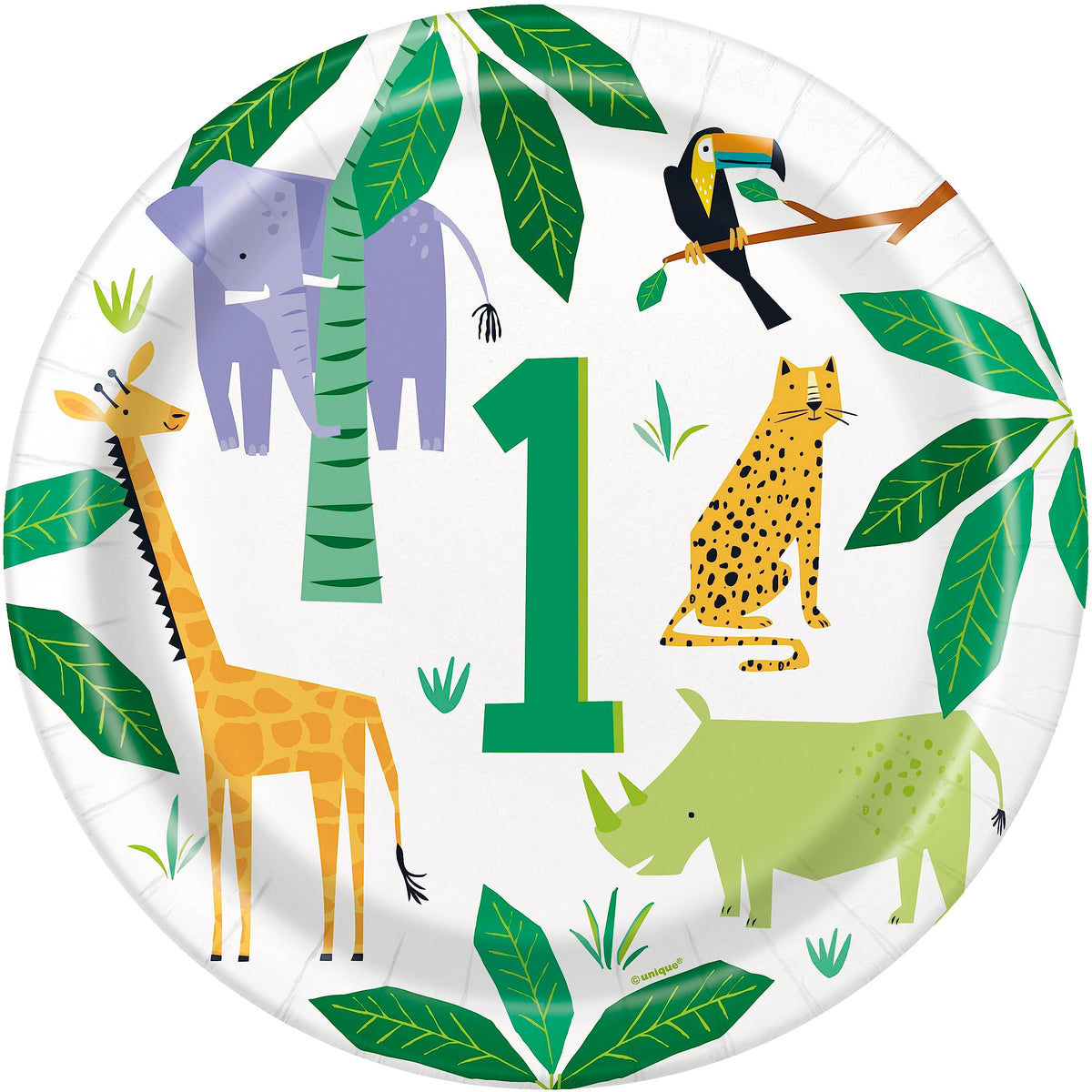 Unique 78355Eu Eco-Friendly Paper Plates-23 Cm-Animal Safari Party-8 Count (Pack Of 1), Multicolour