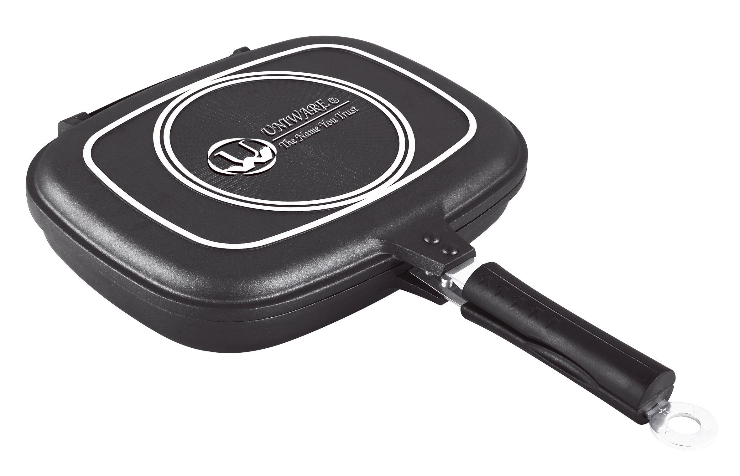 Uniware Super Quality Non-Stick Coating Double Grill Pan, Rectangular, Magnetic Bakelite Handle, 12.6 X 9.6 X 2.6 Inch