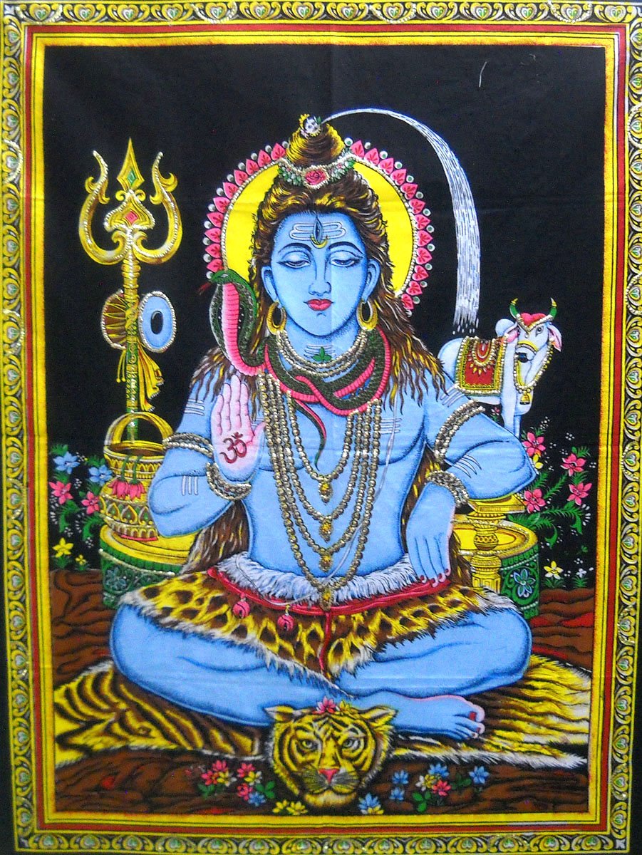 Crafts Of India Lord Shiva Sequins Cotton Wall Hanging Painting : Size 43X30 Inches