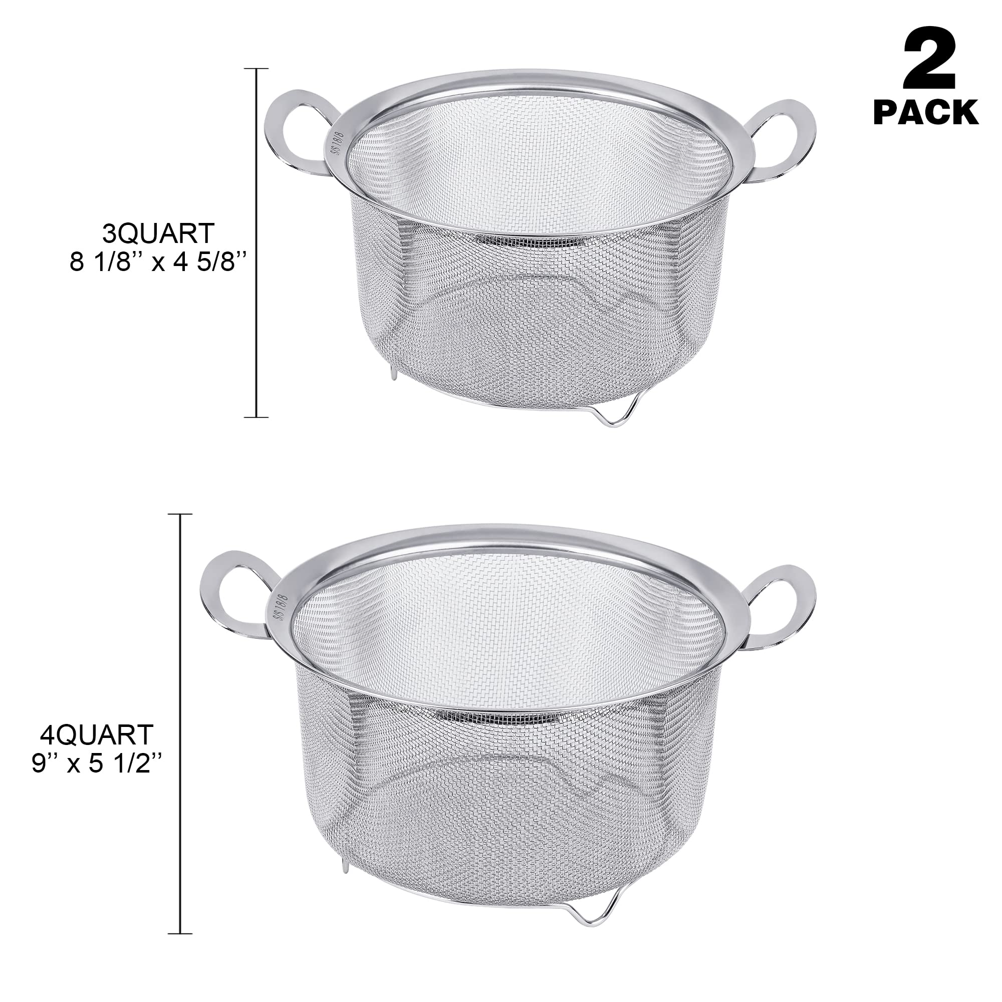 Tiawudi 2 Pack Strainers For Kitchen, 18/8 Stainless Steel Colander With Handles, Fine Mesh Strainer For Pasta, Rice And Fruit,