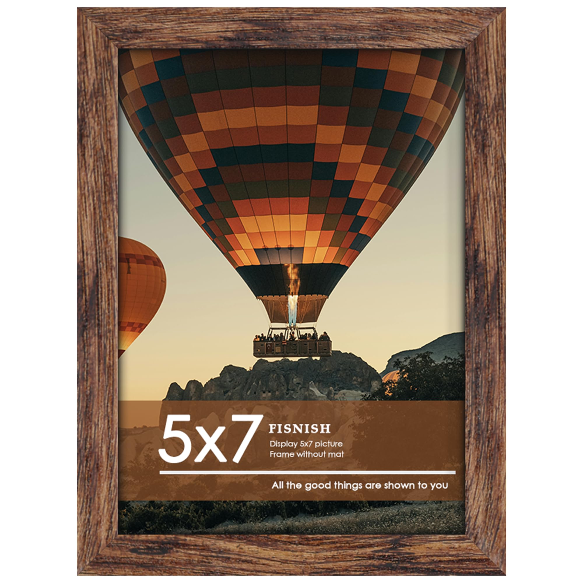 Fisnish 5x7 Picture Frame, for Tabletop Display, Horizontal or Vertical Wall Mounting, Brown