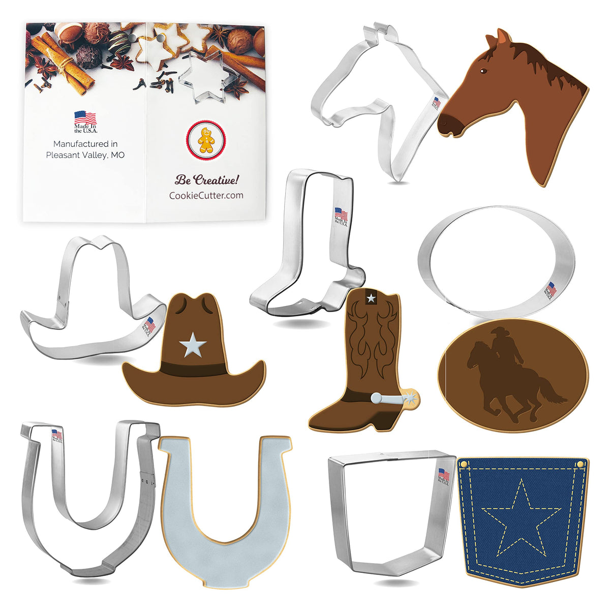 Rodeo Cowboy Cookie Cutter 6 Pc Set - Foose Cookie Cutters - Usa Tin Plated Steel