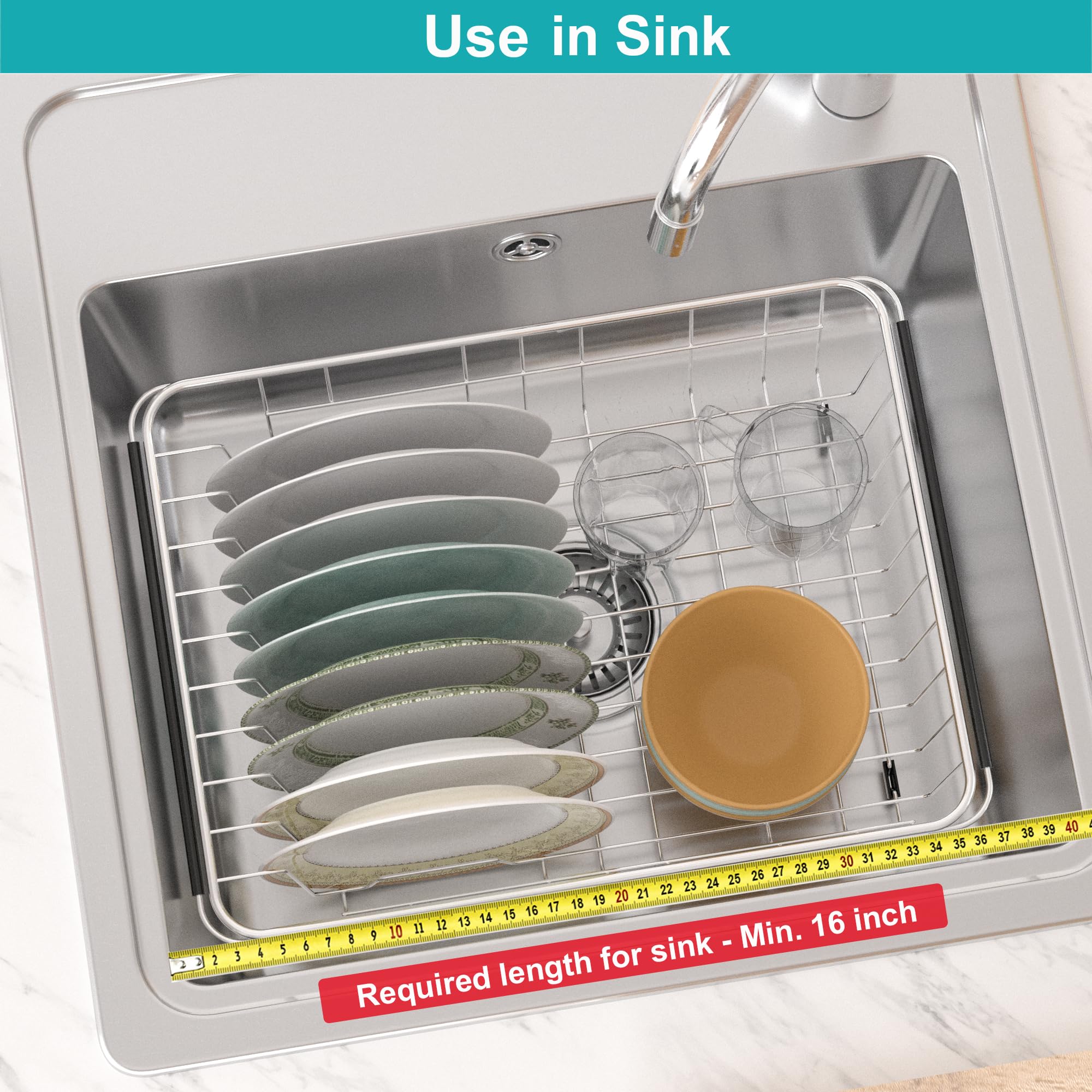 Ipegtop Expandable Multifunctional Dish Drying Rack, Over The Sink, In Sink Or On Counter Dish Drainer Basket Organizer Shelf Wi