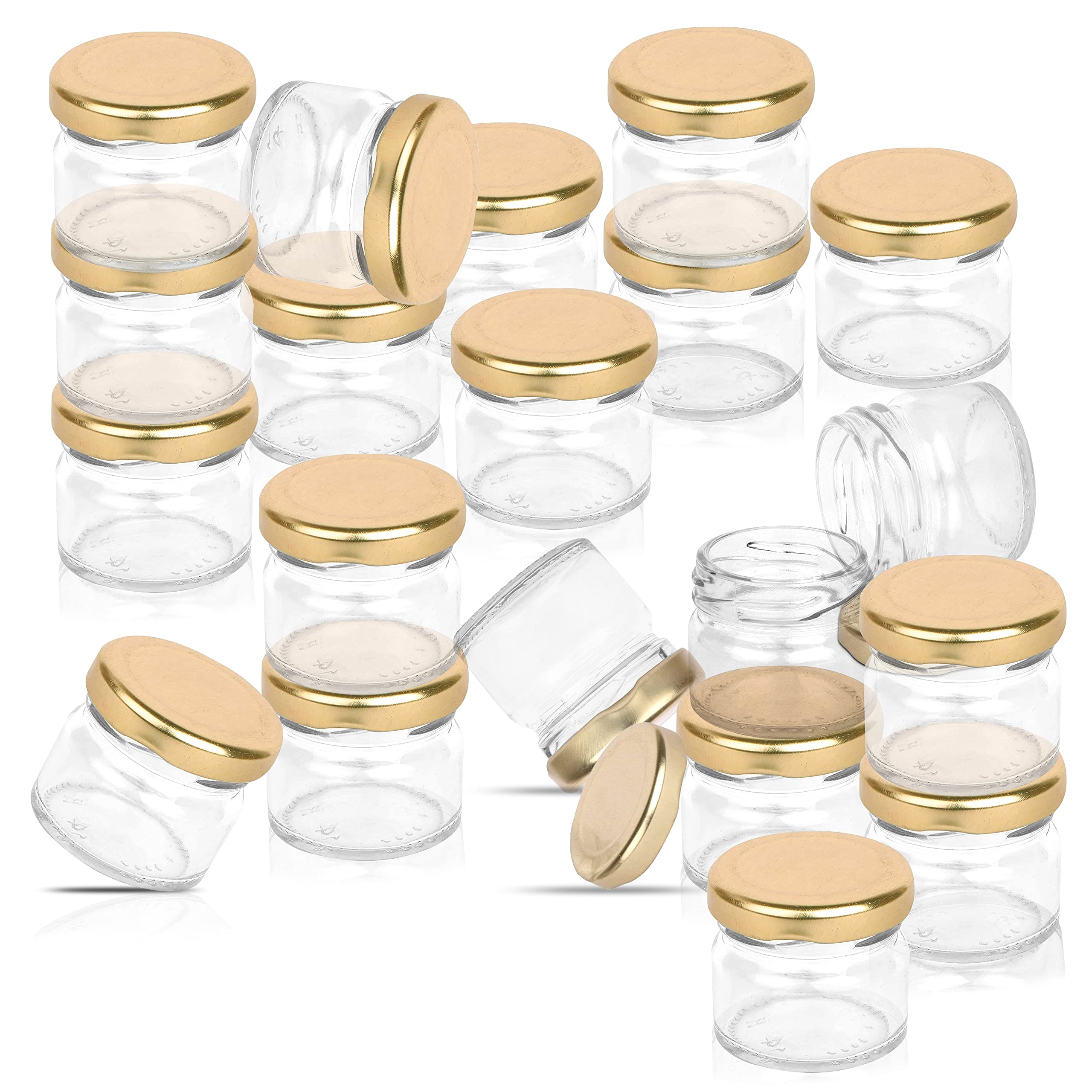 Pure Source India Round Mini Glass Jar With Airtight Lid  20 Gram, 16 Pieces, Clear