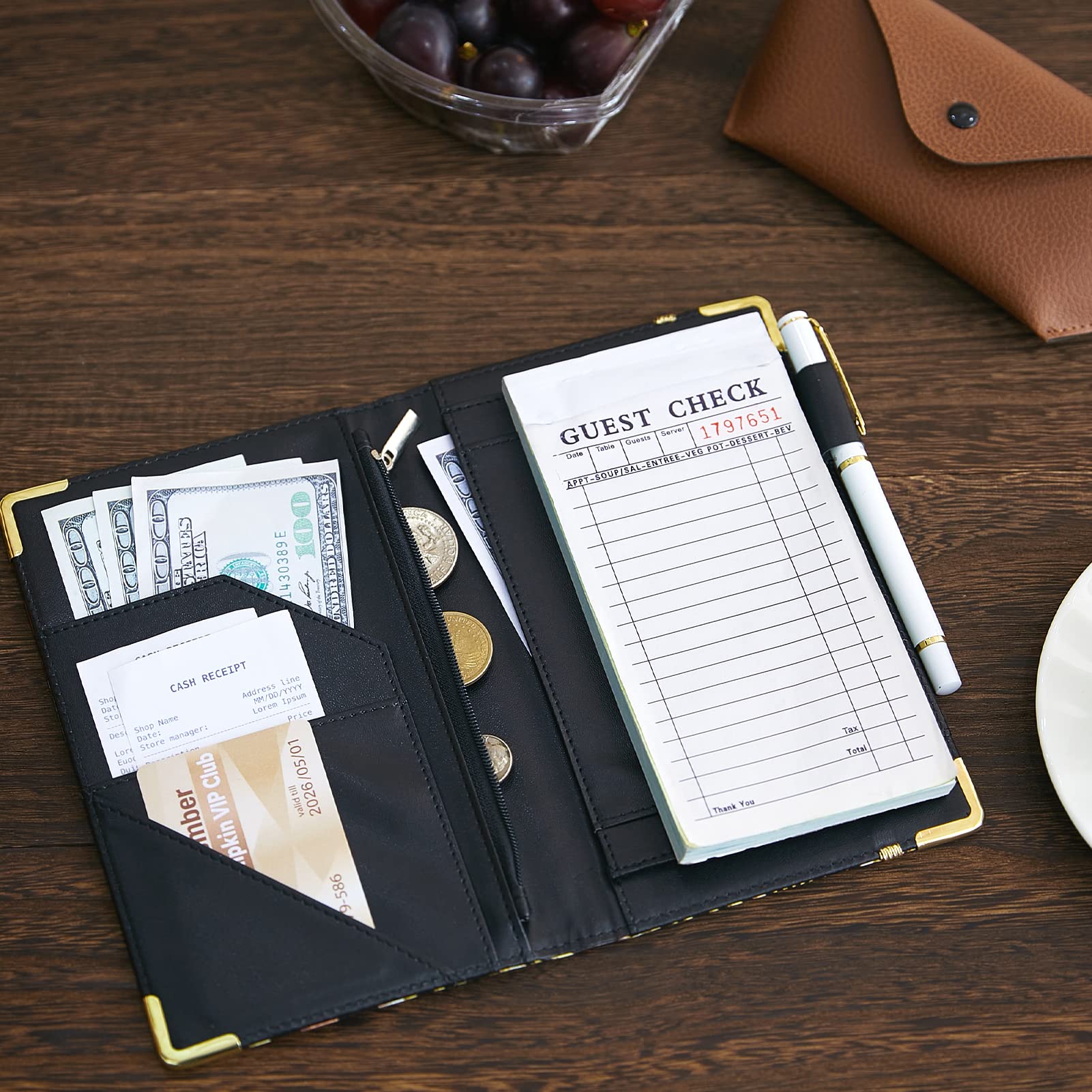 Waitress Book  Server Books for Waitress with Zipper Pocket Black Serving Waiter Book for Waitress Notepad with Money Pocket and Zipper