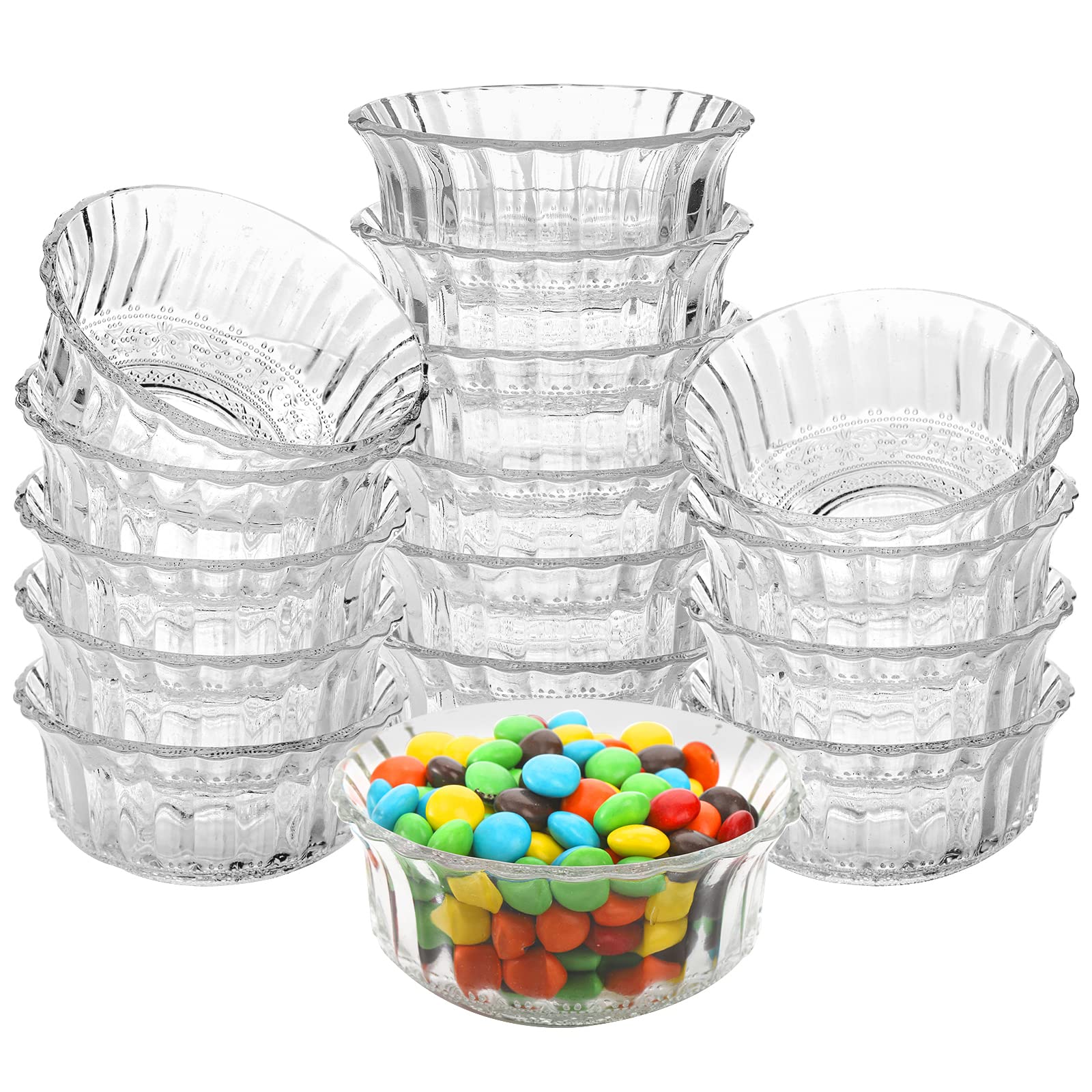 Frcctre 16 Pack 4 Inch Glass Bowls, 8.5 Oz Mini Glass Prep Bowls Salad Bowls Dessert Bowls Candy Bowl Serving Bowls For Kitchen