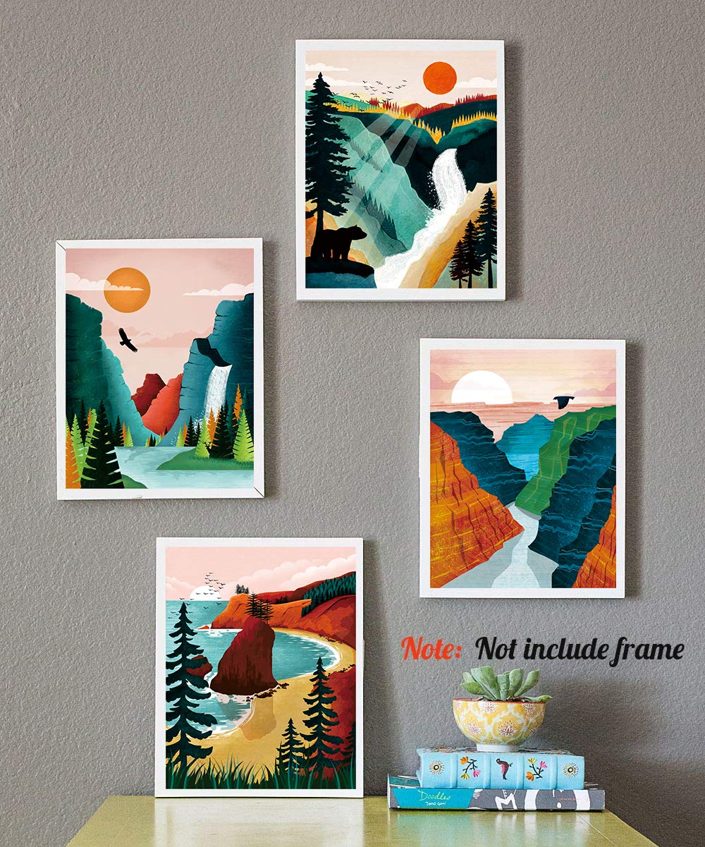 National Park Poster ,National Parks Art Prints,Nature Wall Art,Mountain Print Set Abstract Prints Of Mountain Wall Art, Yellows