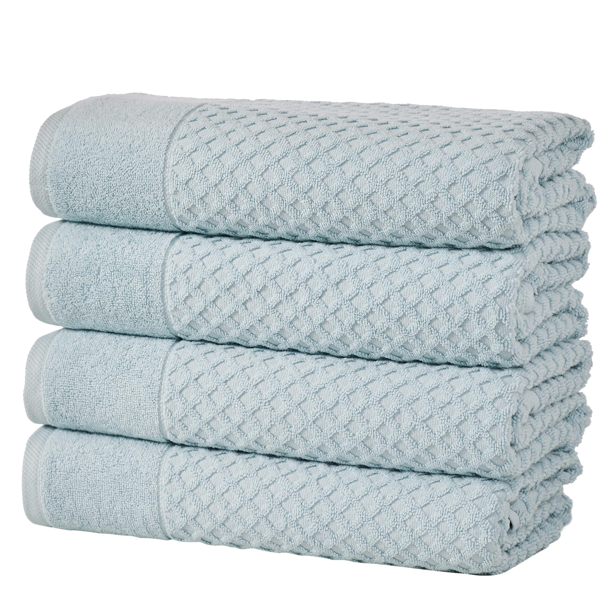 Great Bay Home 100% Cotton Blue Bath Towel Set | 4 Soft Bath Towels (30 x 52 inches) | Highly Absorbent  Quick Dry Bath Towels | Grayson Collection (Set of 4  Diamond Pastel Blue)
