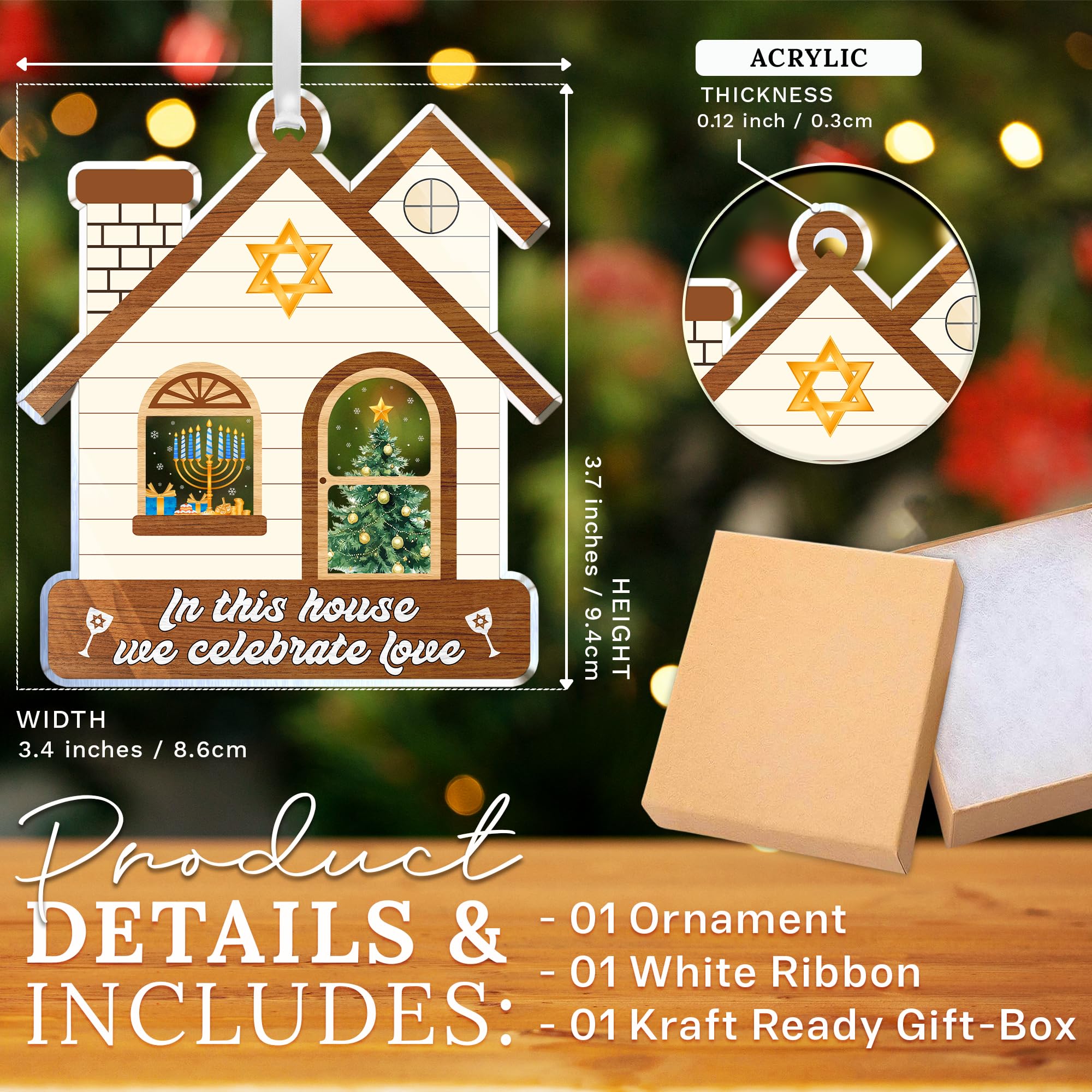 HEXMOZ Hanukkah Gifts - Hanukkah Ornaments for Tree, Jewish Ornaments, Chanukkah Christmas Ornament - Jewish for Women, Men, Adu