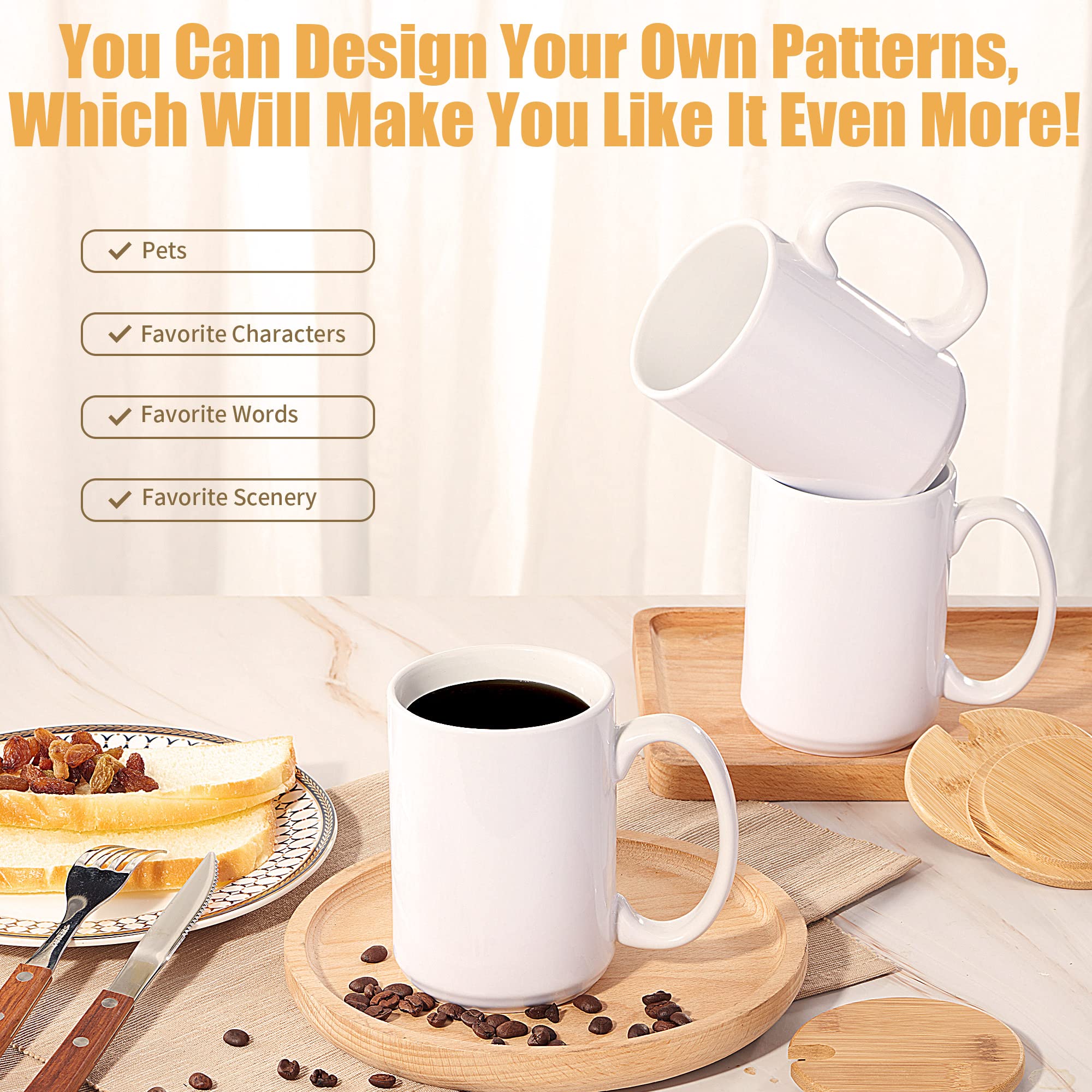 Rainbowtie Sublimation Mugs 15 Oz Sublimation Mugs Blank With Bamboo Lid White Coffee Mugs Sublimation Coffee Mugs Mug Sets Coff