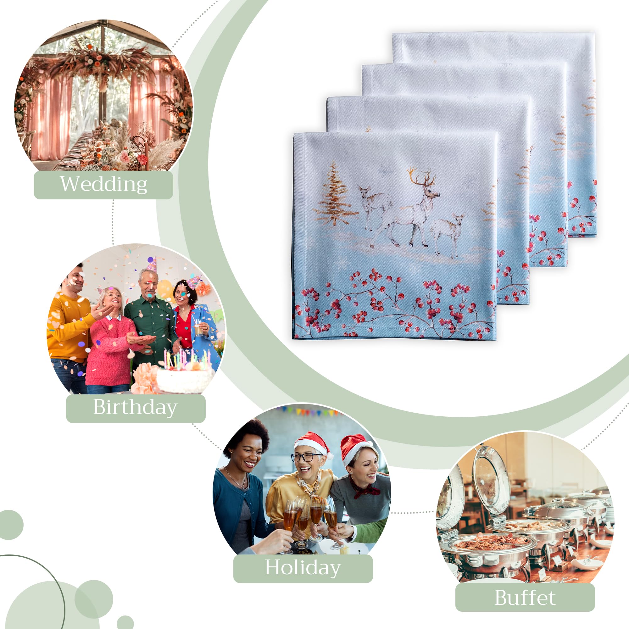 Maison D Hermine Napkins 100% Cotton Set Of 4 Decorative Cloth Napkin Washable Dinner Napkins For Gifts, Holiday, Dinner & Dinin