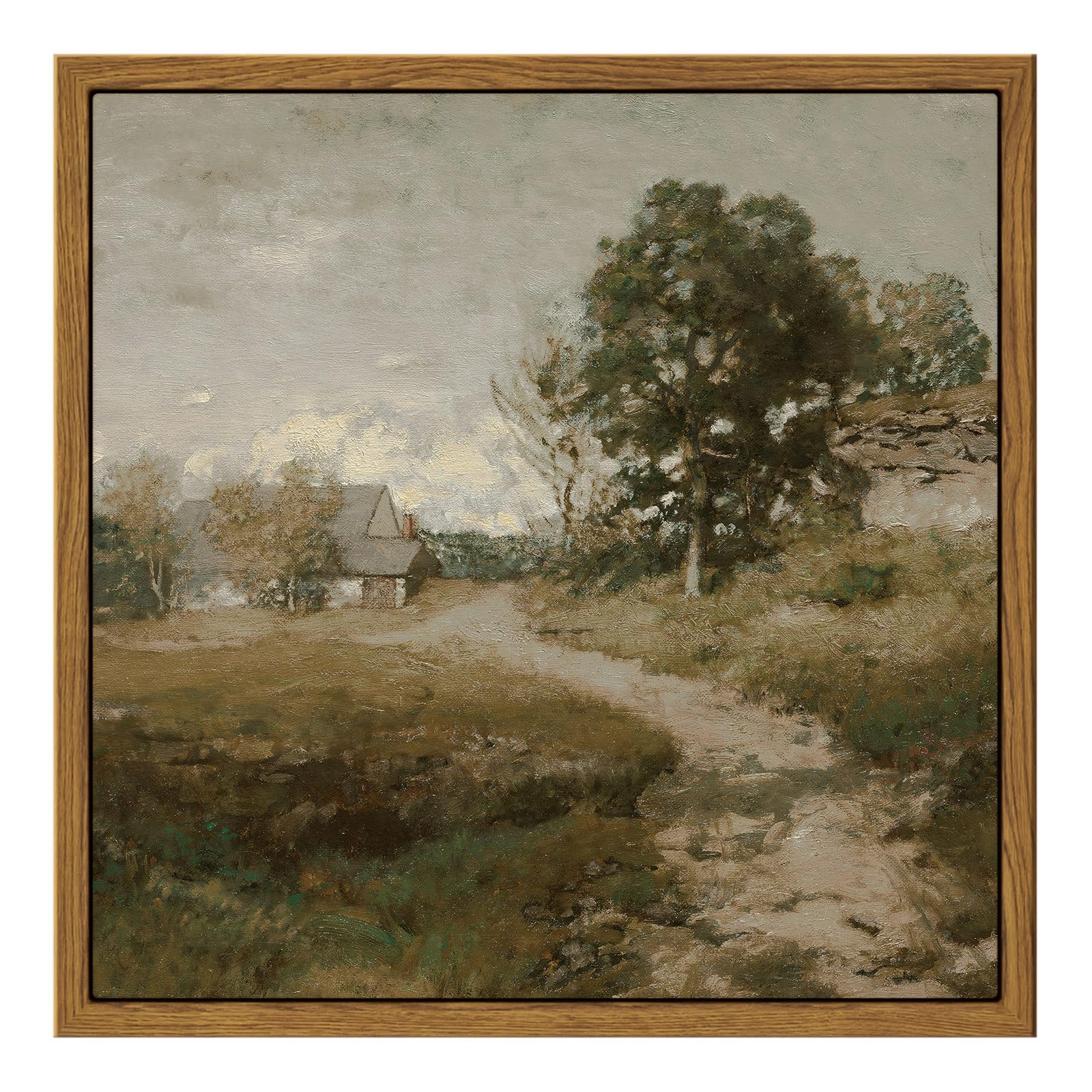 Insimsea Square Framed Canvas Wall Art, Vintage Countryside Landscape Paintings, French Country Wall Pictures For Bedroom Bathro