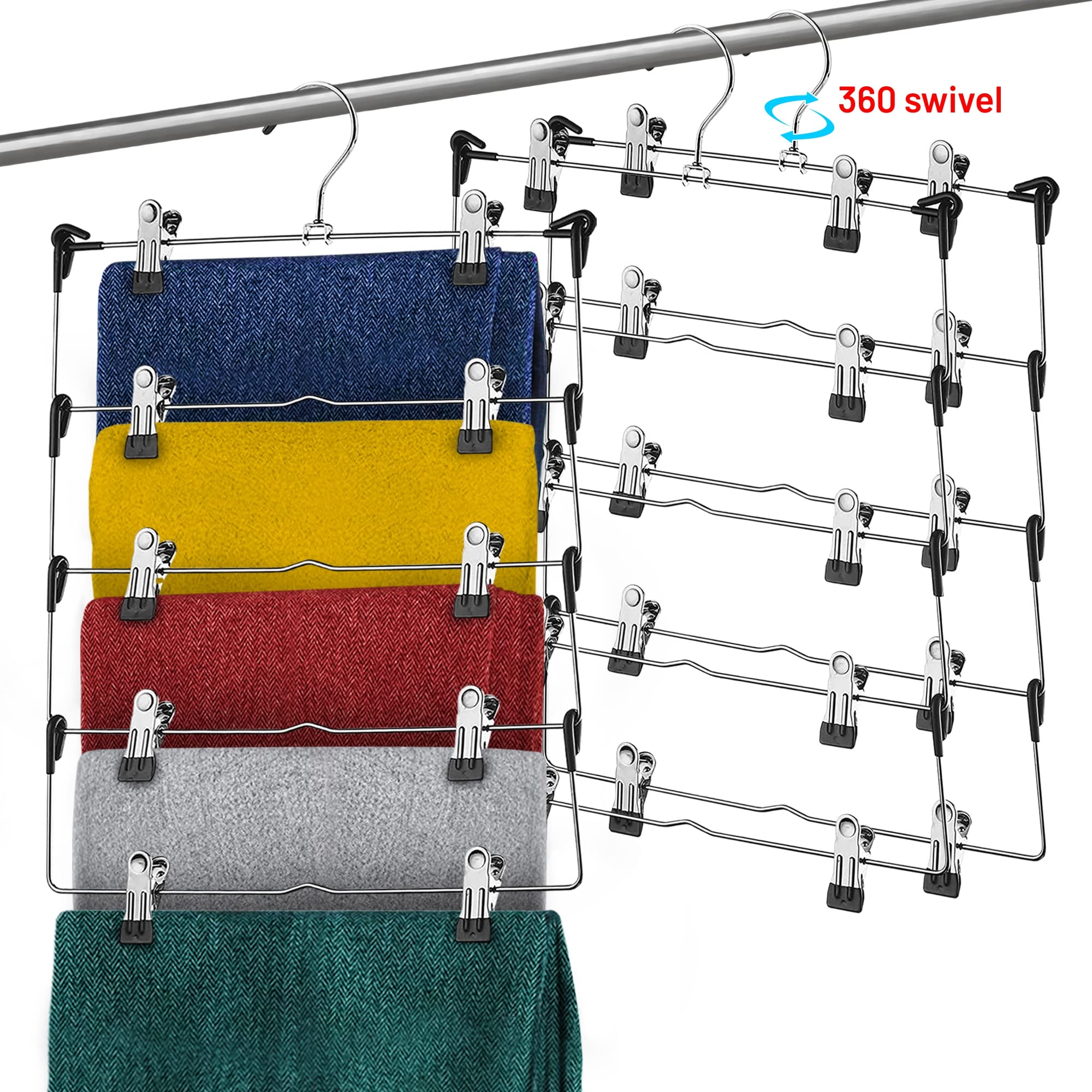 5-Tier Skirt Hangers With Clips (3 Pk) Pant Hangers Space Saving Multiple Hangers In One Clothes Hangers With Clips Multiple Pan