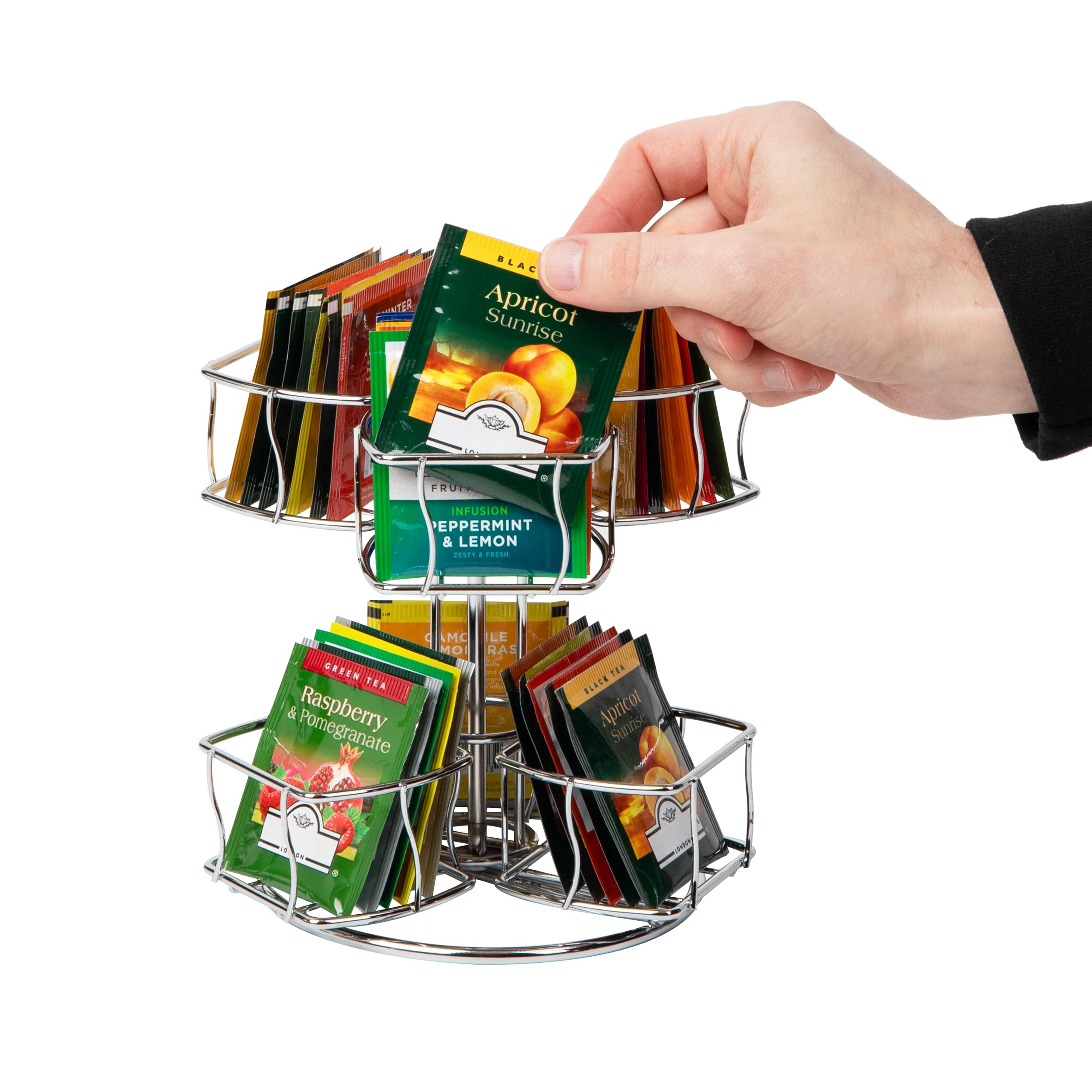 Mind Reader Tea Bag Carousel, Tea Station Organizer, Countertop Storage, Kitchen, Metal, 7'' L X 7'' W X 8.25'' H, Silver