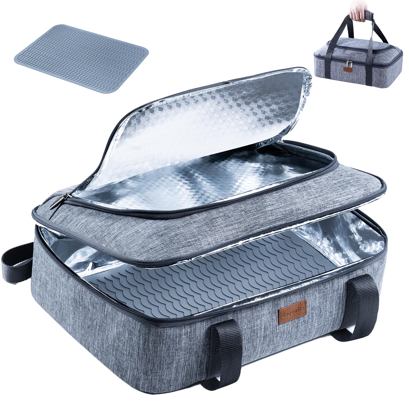 Insulated Casserole Carrier for Hot or Cold Food with HeatResistant Mat