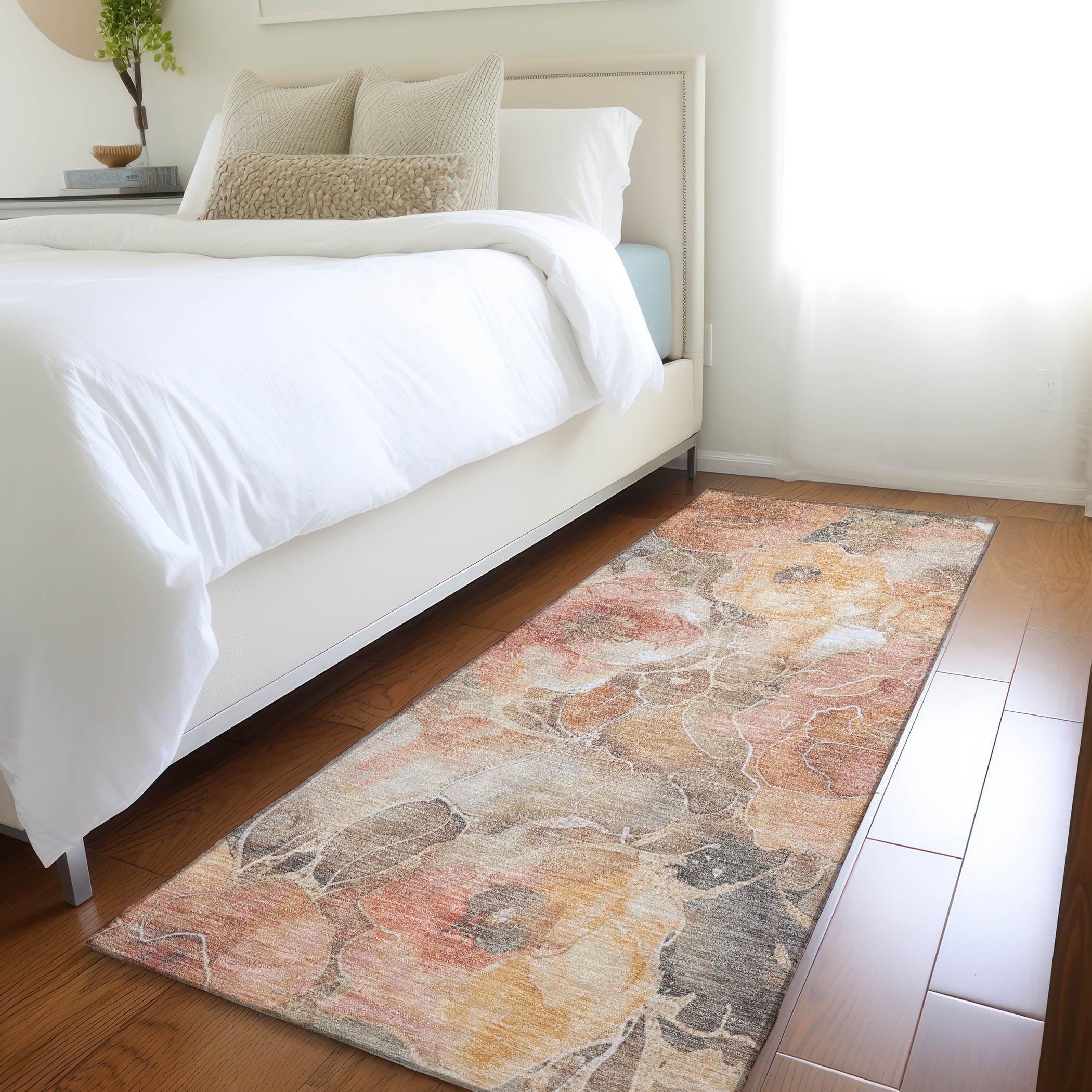 Machine Washable Indoor/Outdoor Chantille Peach 23 x 76 Runner Rug